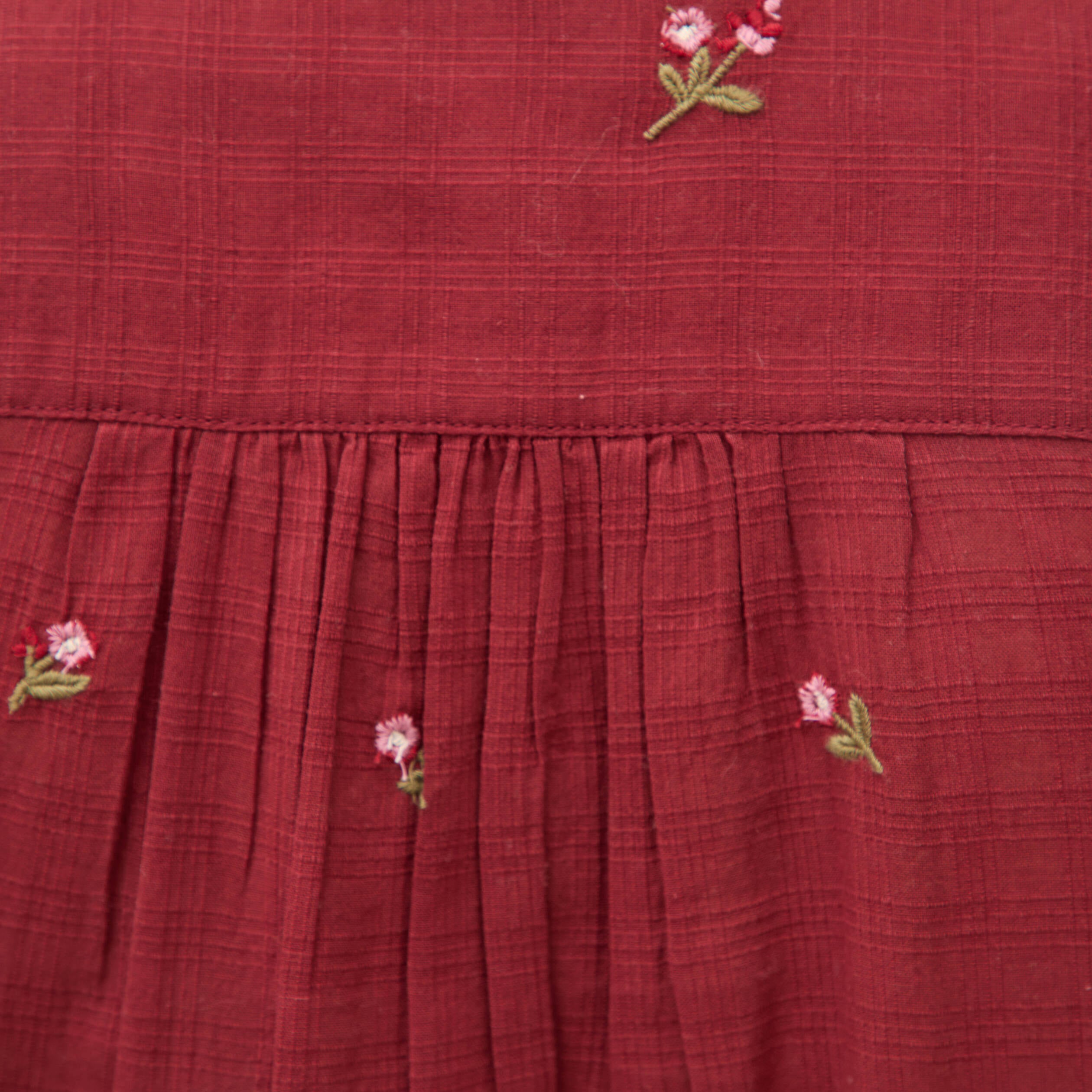 Chemise manches longues en coton brod&eacute;e bordeaux femme