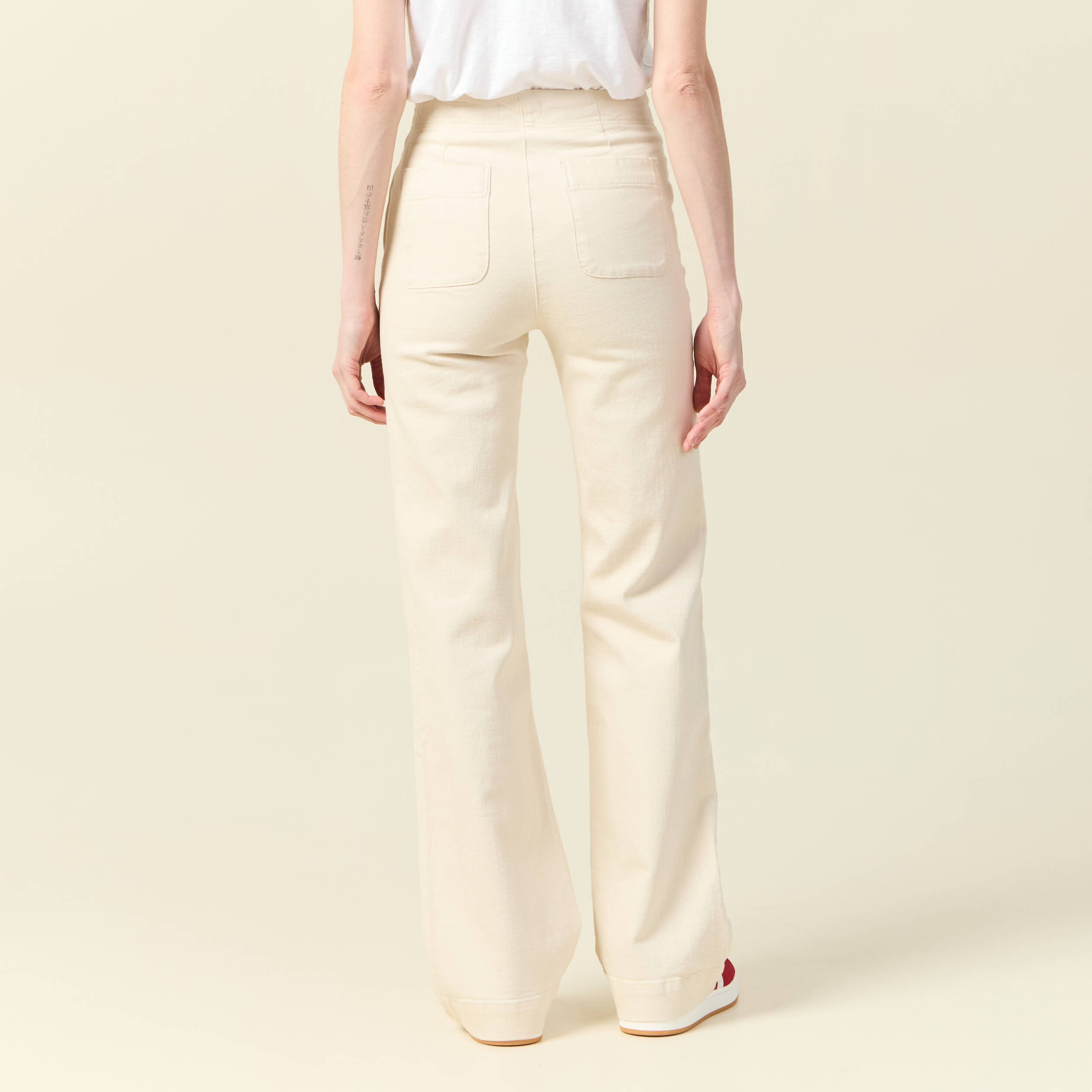 jeans flare a pont denim blanc femme Jeans flare à pont denim blanc femme