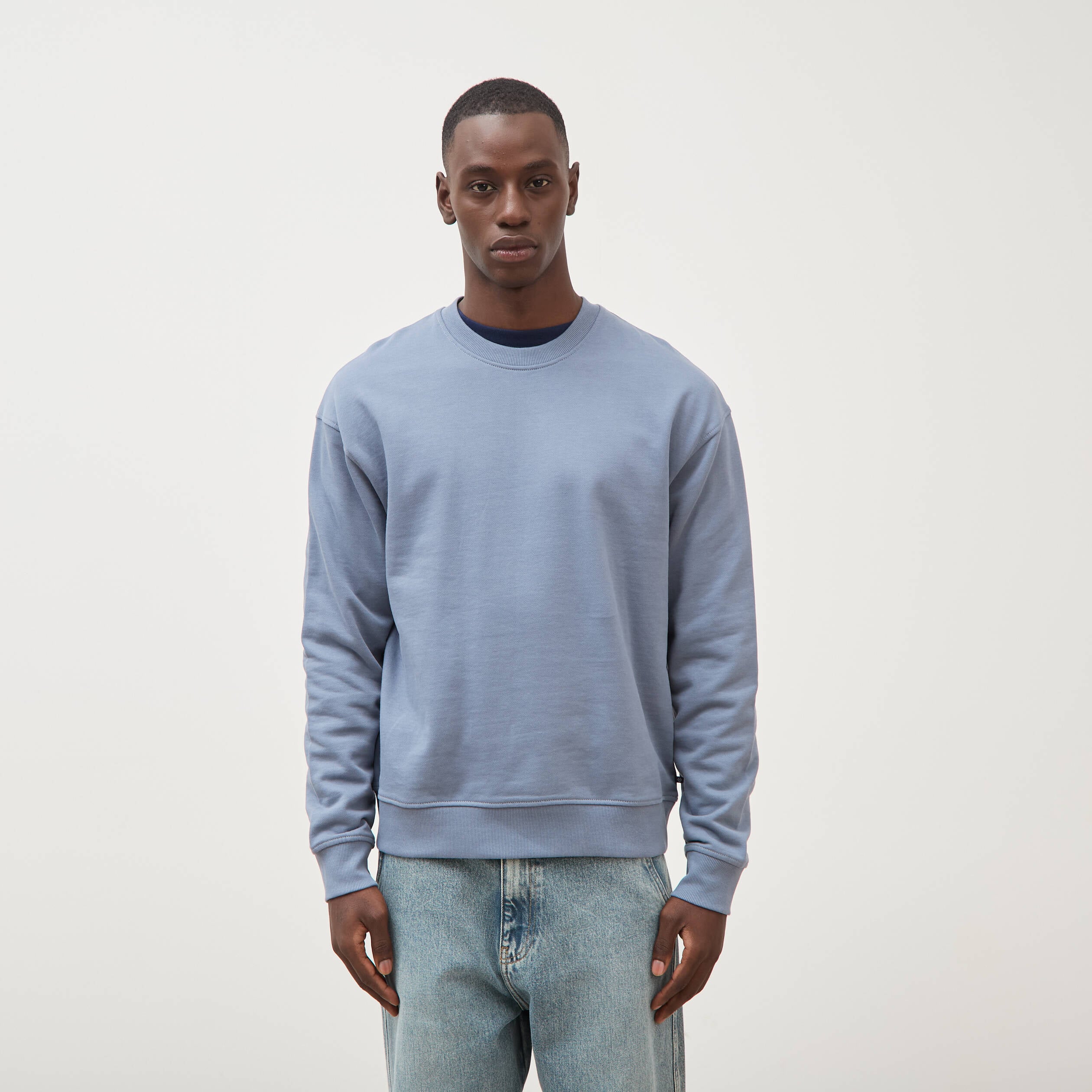 Sweat col rond manches longues en coton bleu gris homme