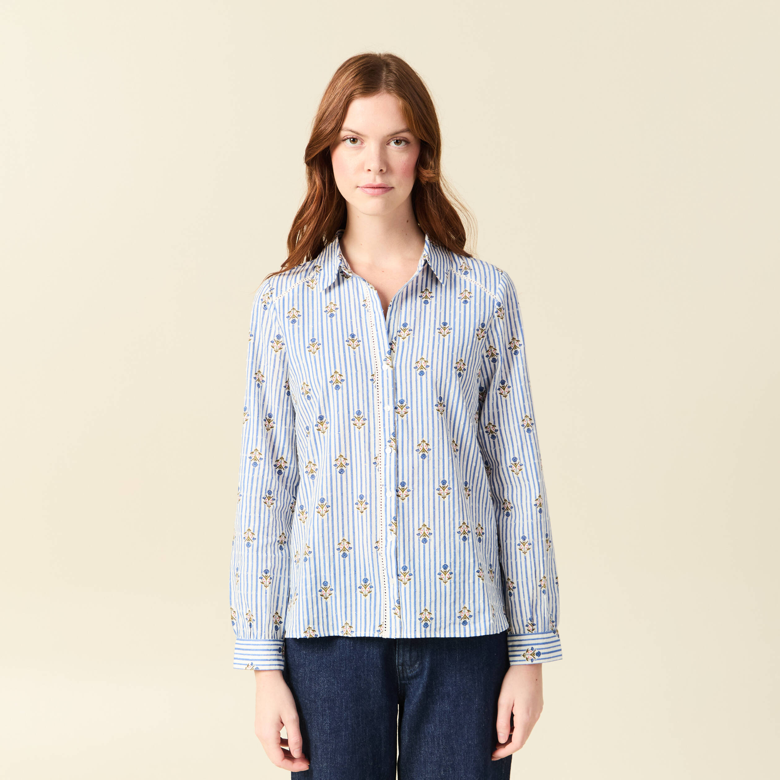 Chemise manches longues bleu ciel femme