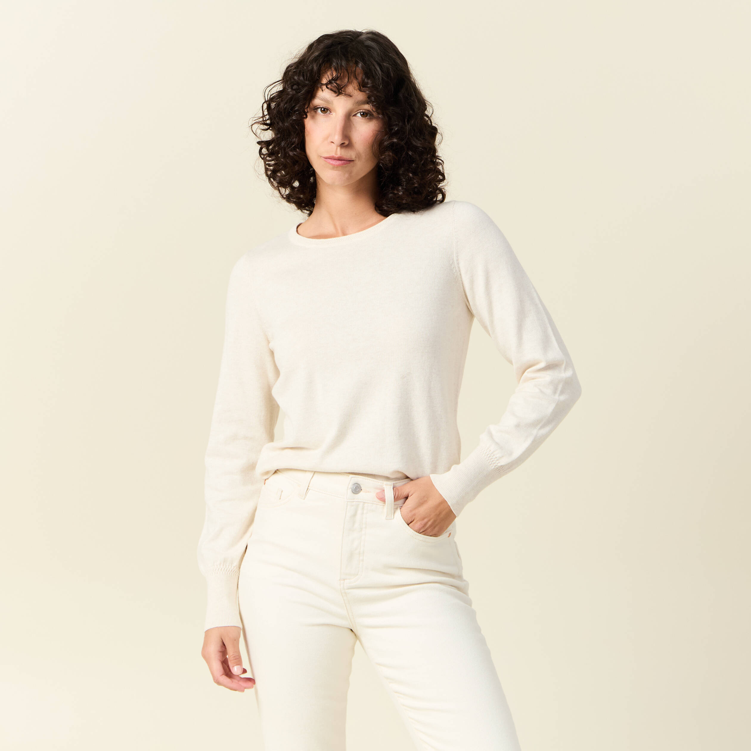 Pull manches longues creme femme