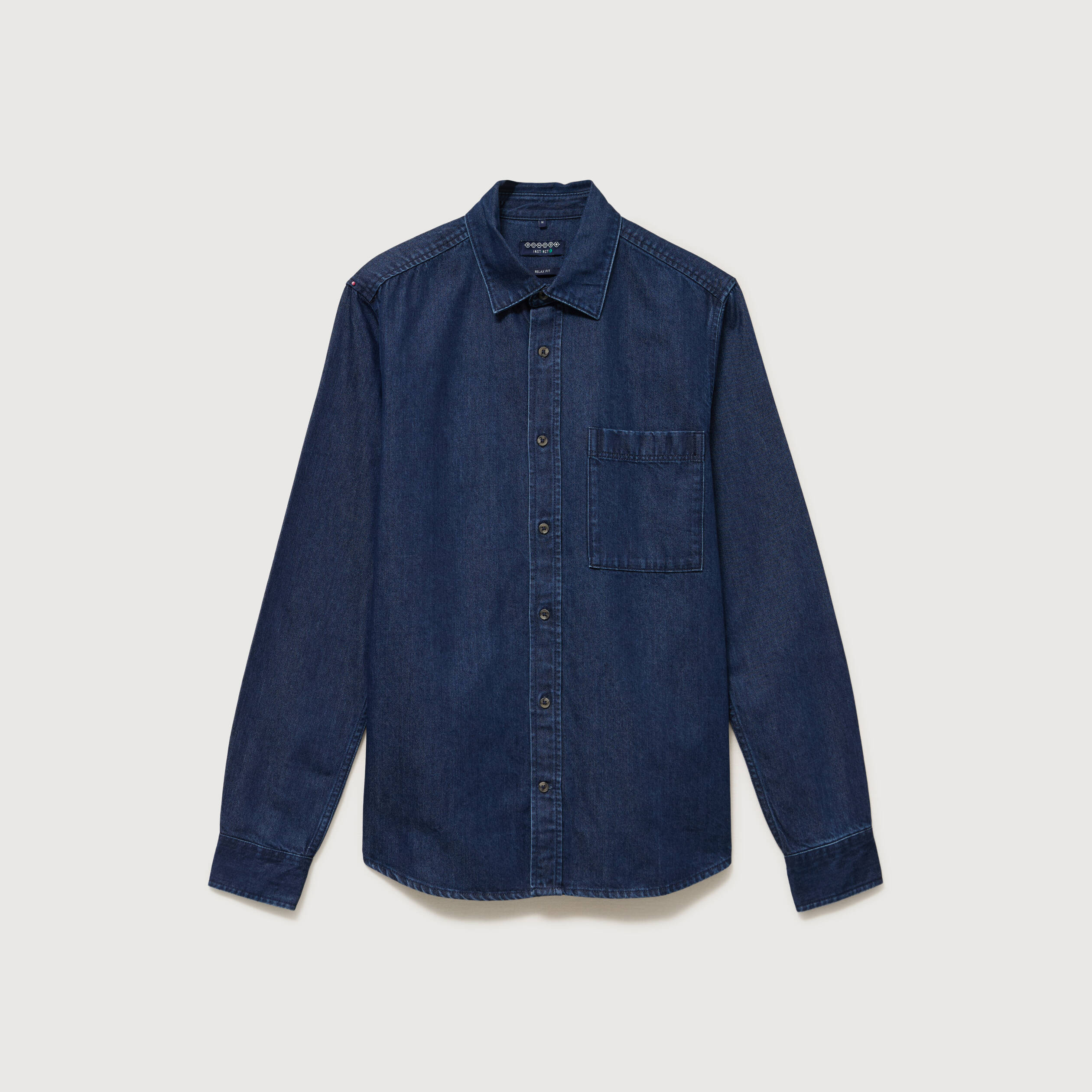 Chemise col am&eacute;ricain manches longues denim brut rinse homme