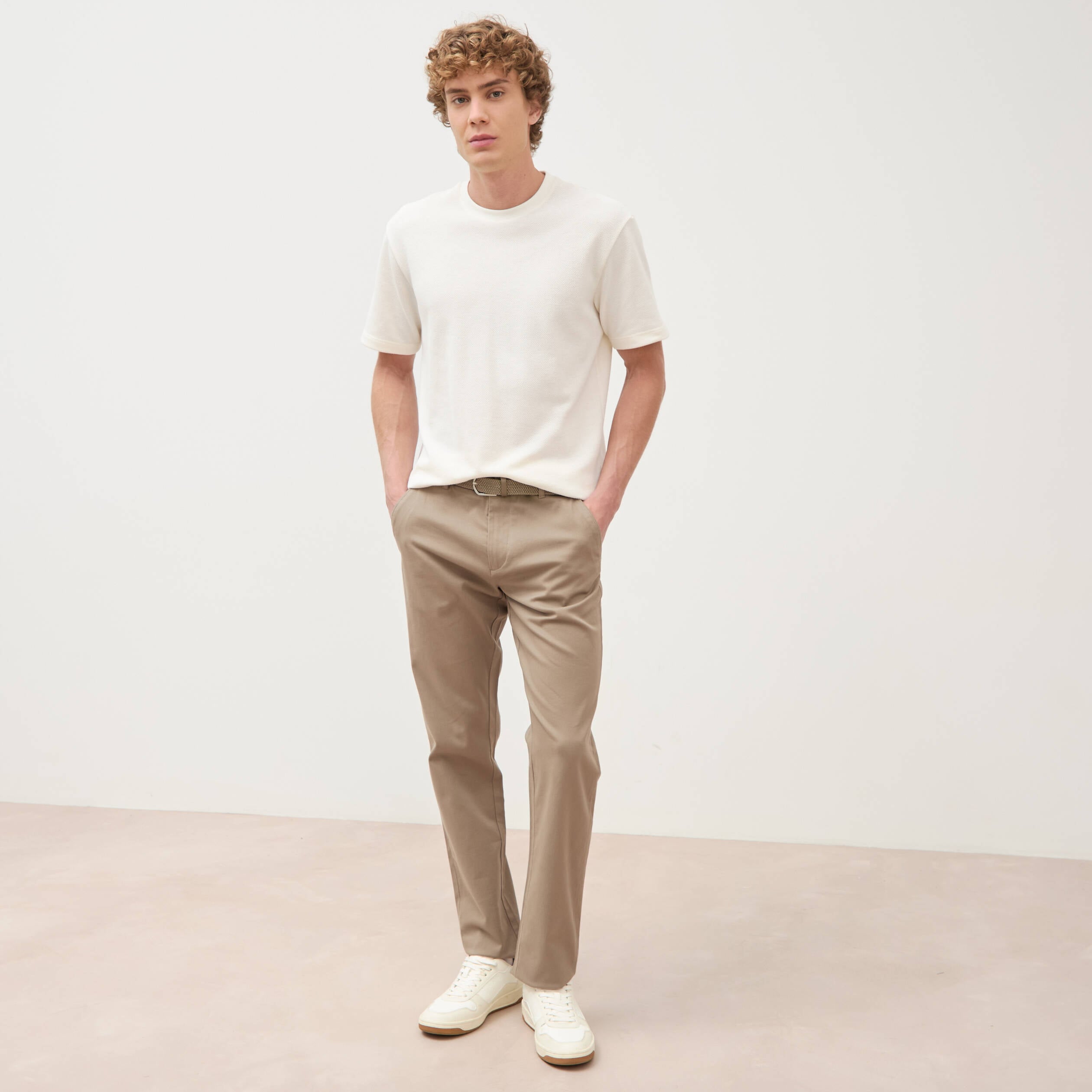 Pantalon straight longueur 32 ceinture taupe homme