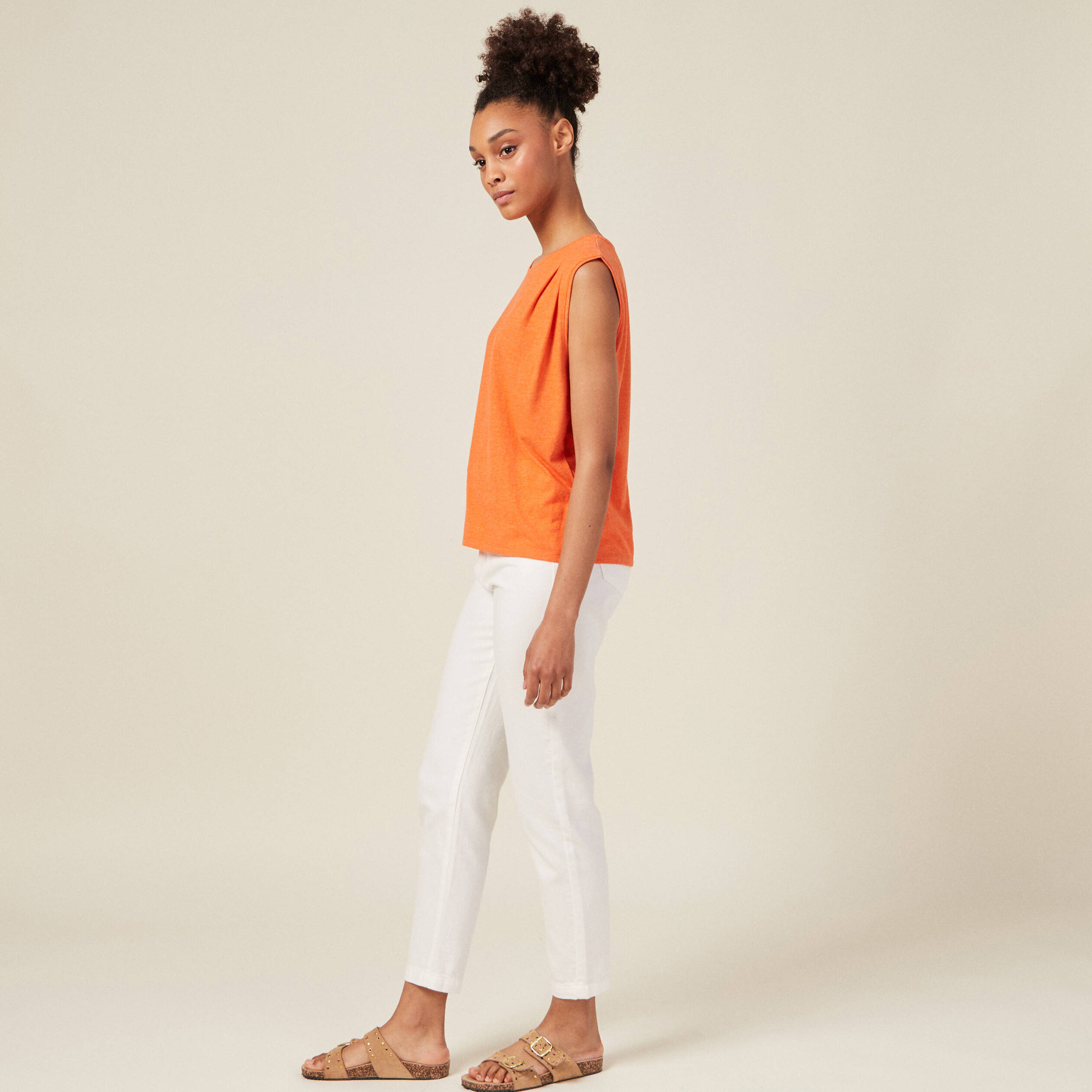 Débardeur bretelles larges orange femme
