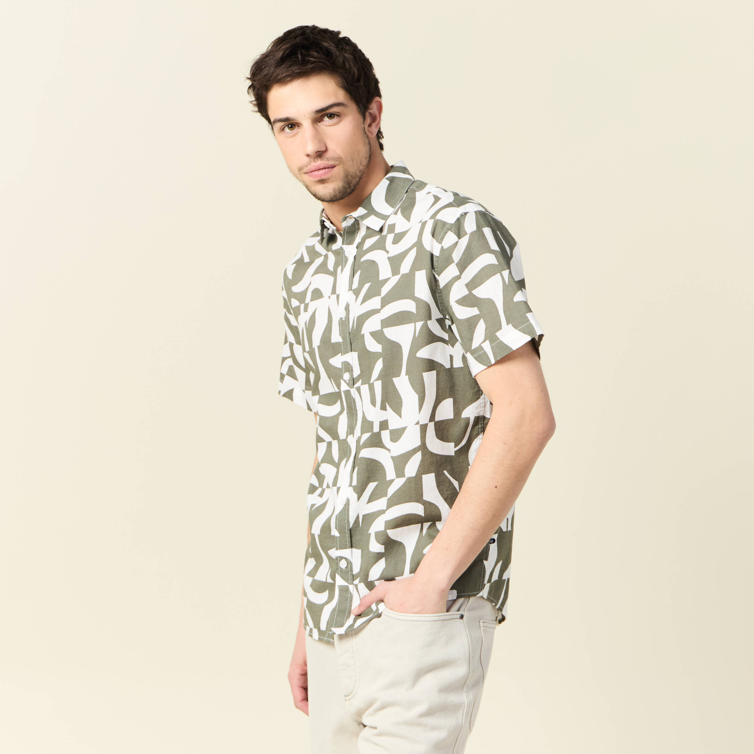 Chemise manches courtes vert kaki homme