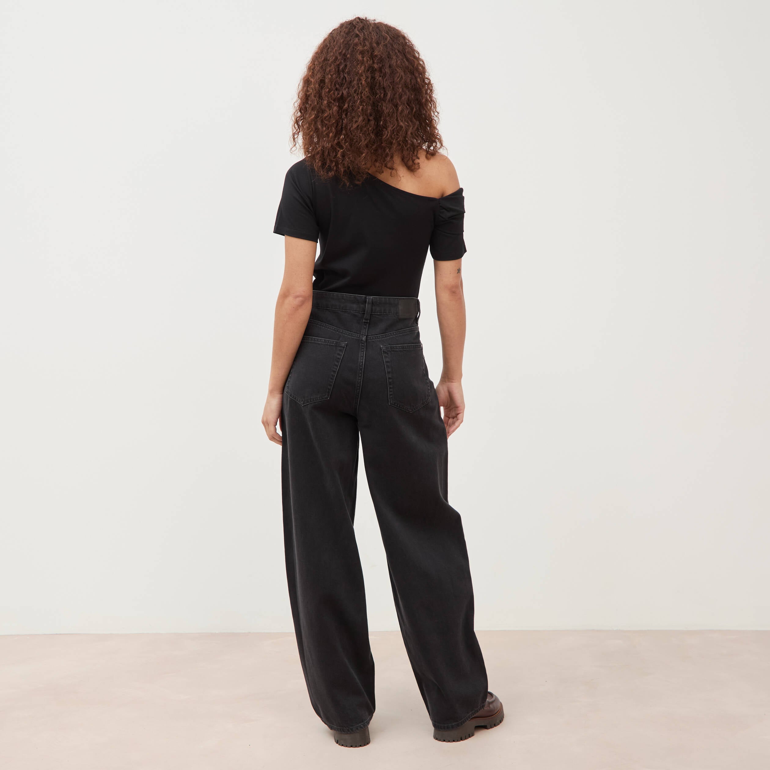 Jeans loose en coton denim gris femme