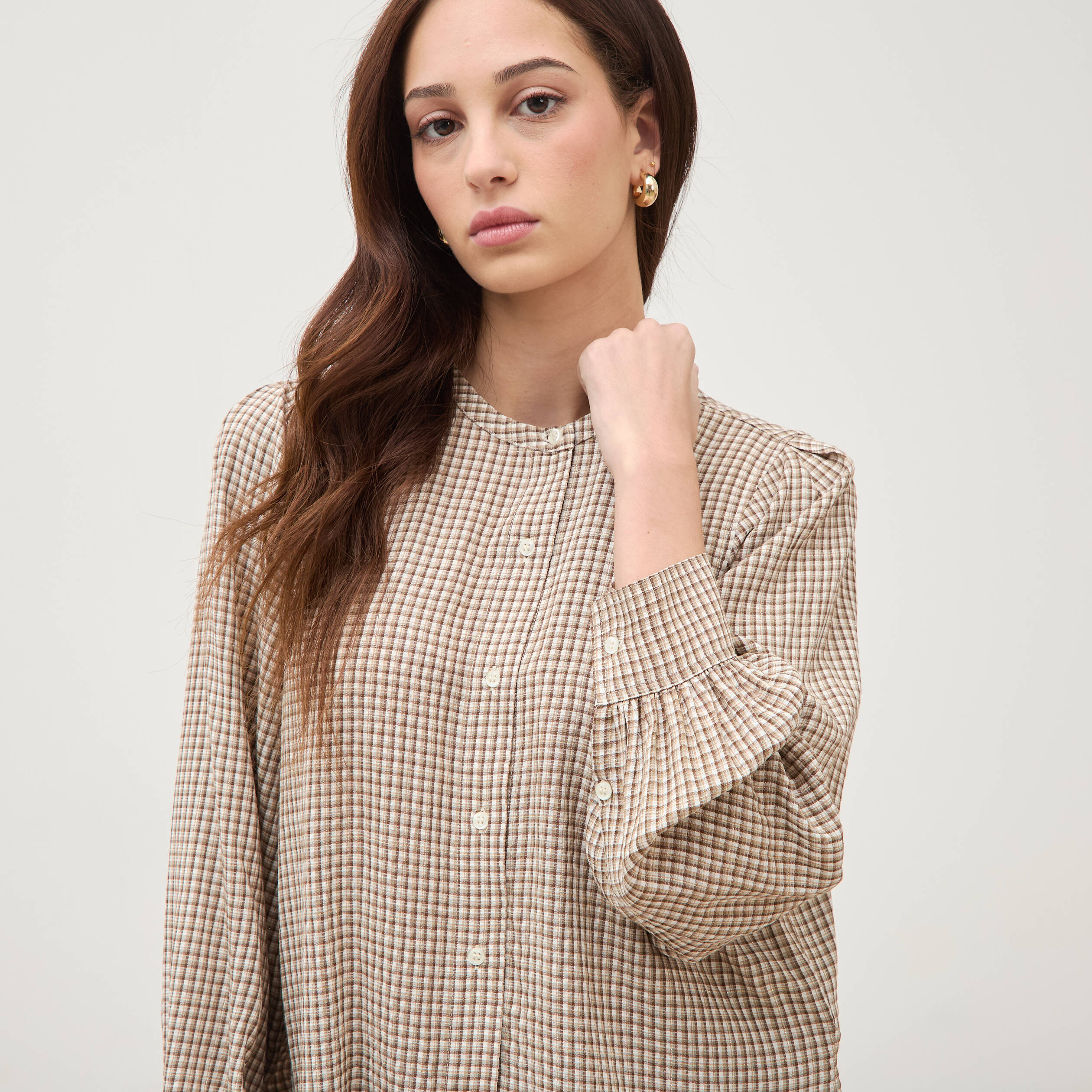 Chemise oversize manches longues marron clair femme