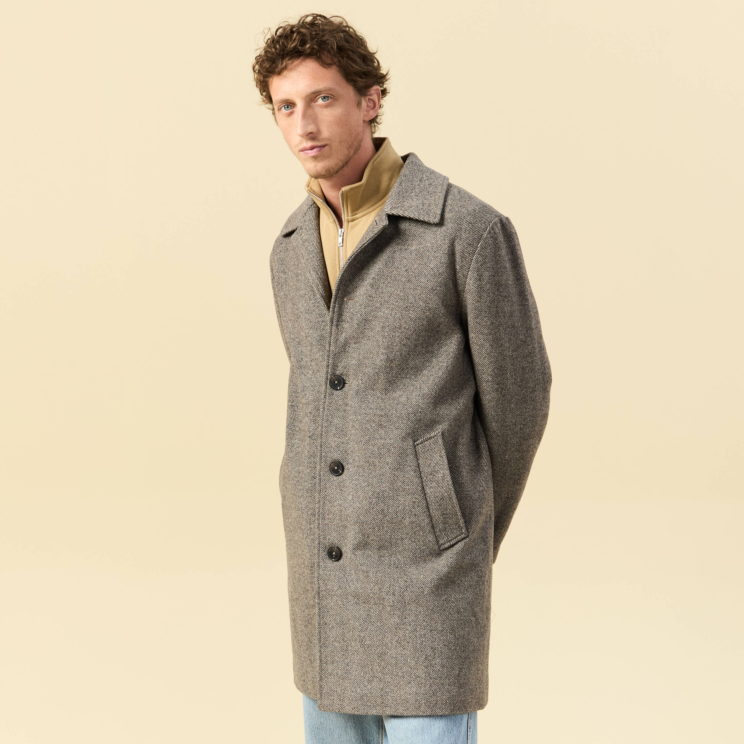 Manteau droit long col classique beige homme