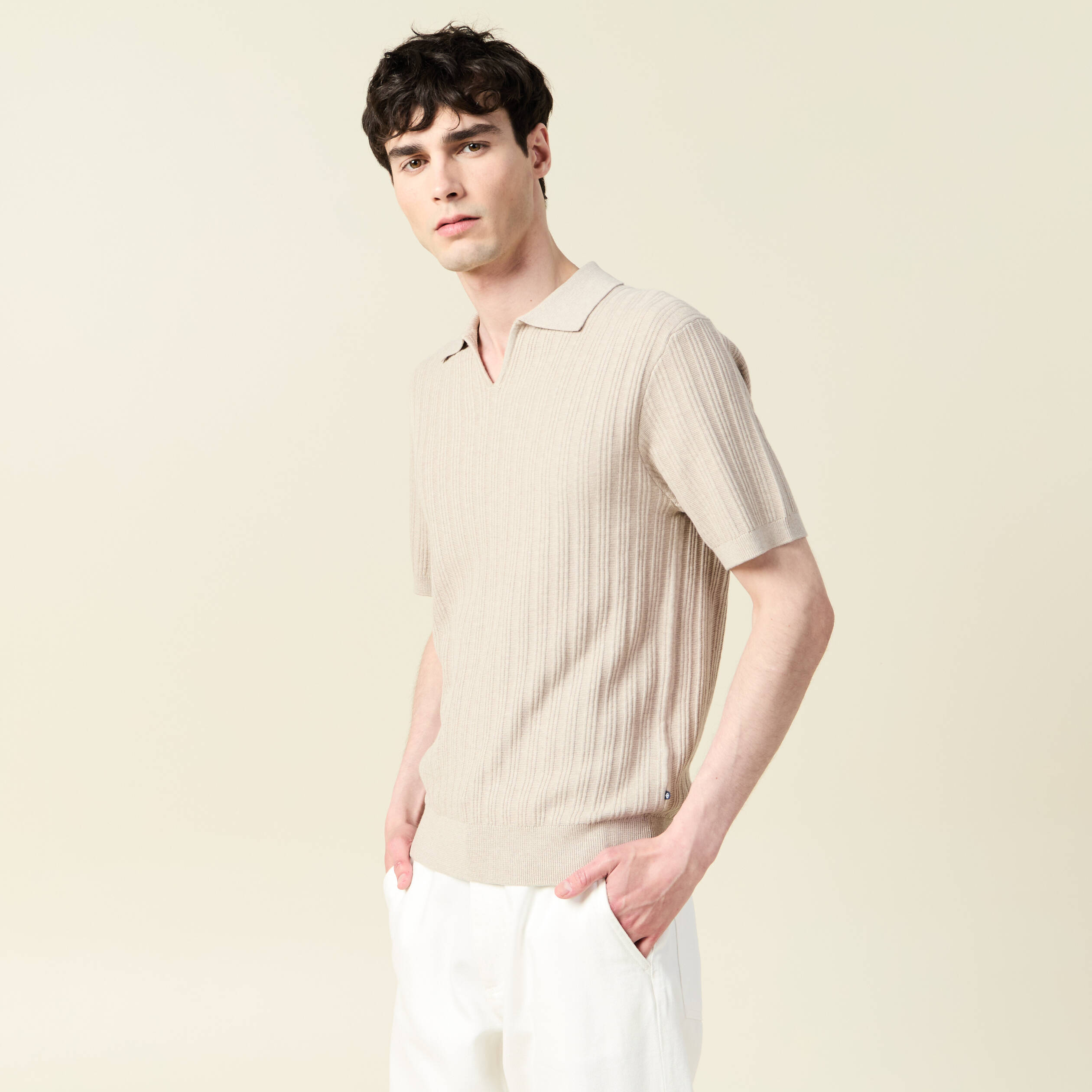 Polo manches courtes beige homme