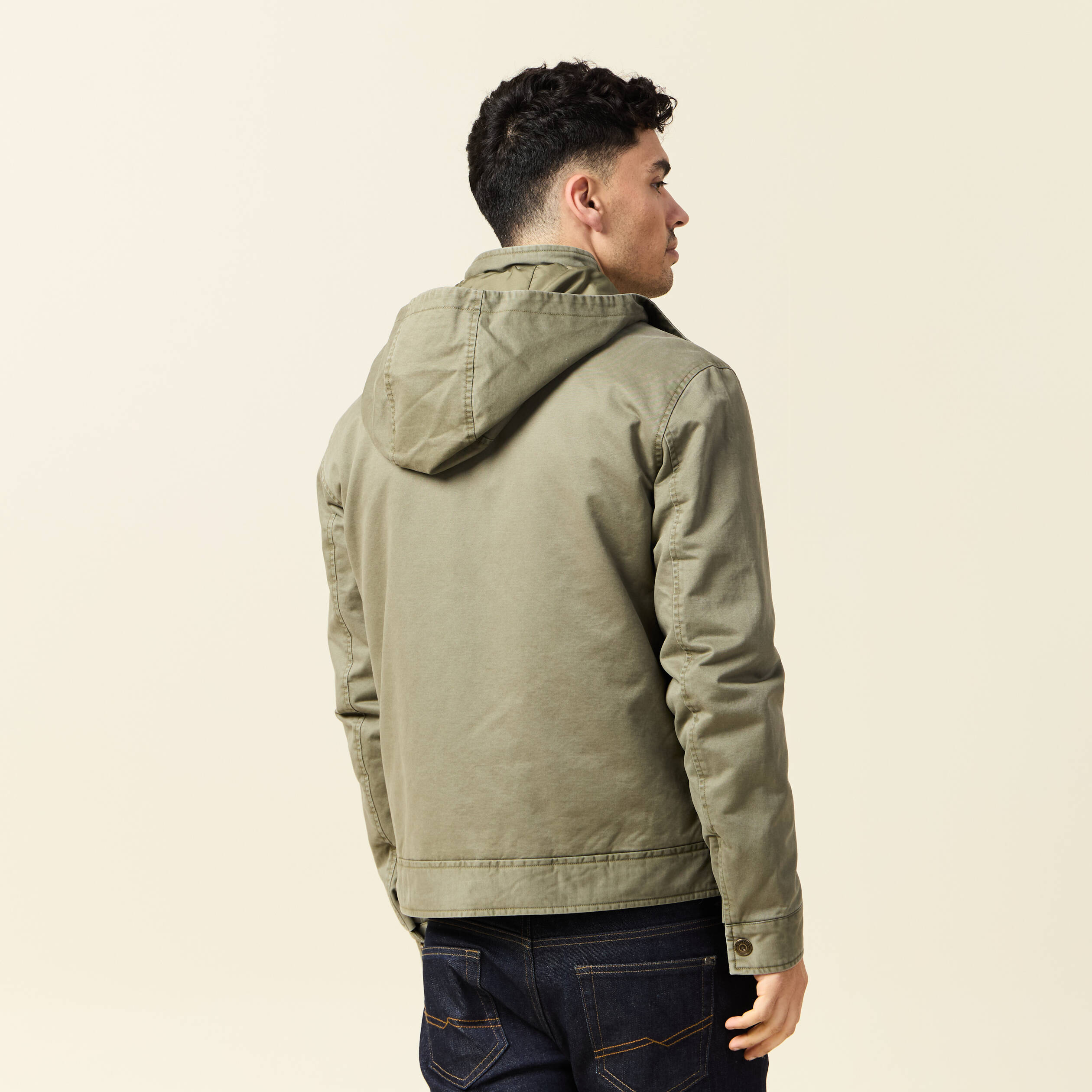 blouson col montant a capuche vert kaki homme Blouson col montant à capuche vert kaki homme