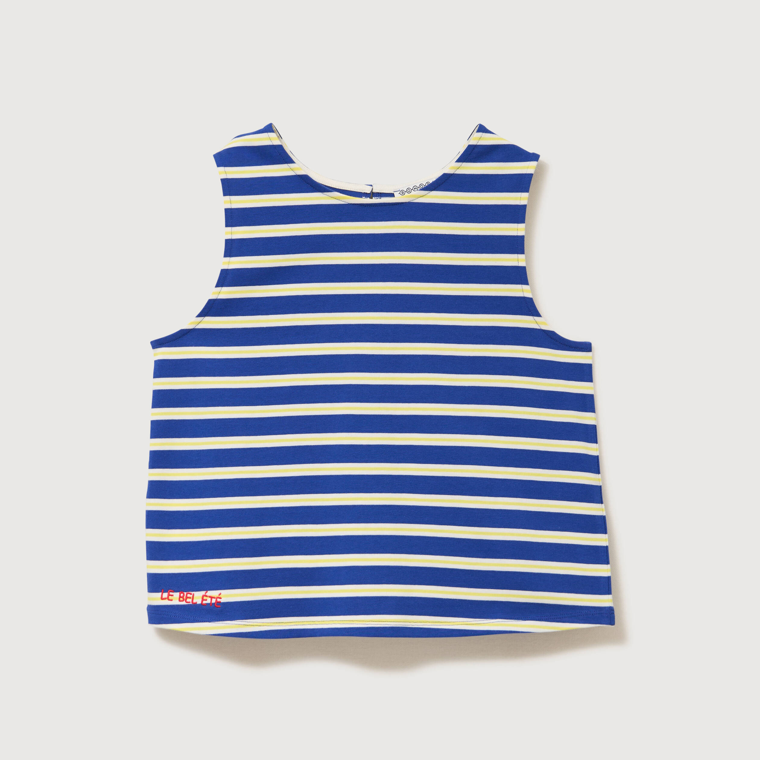 D&eacute;bardeur ray&eacute; col rond en coton bleu femme