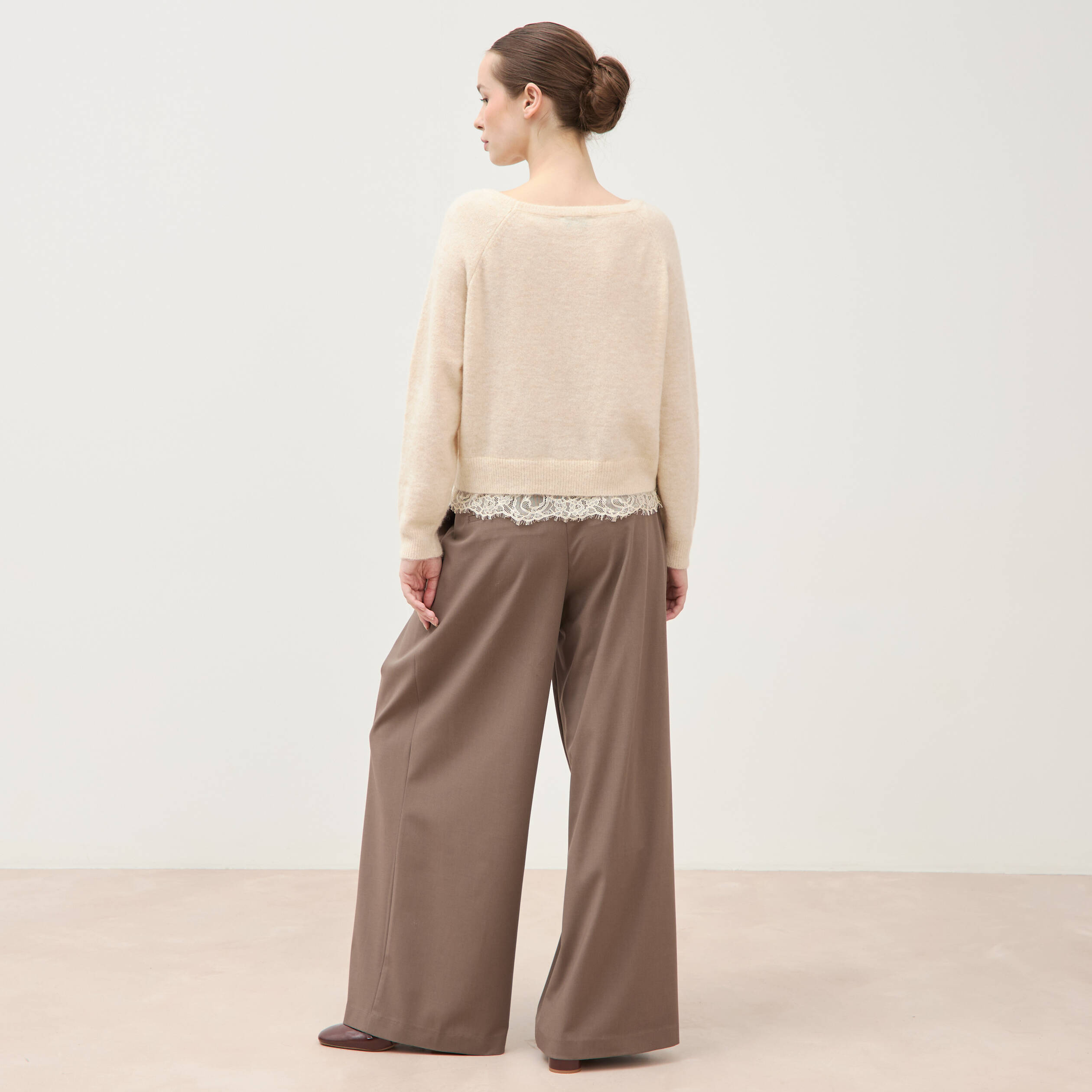 Pull manches longues col bateau ivoire femme