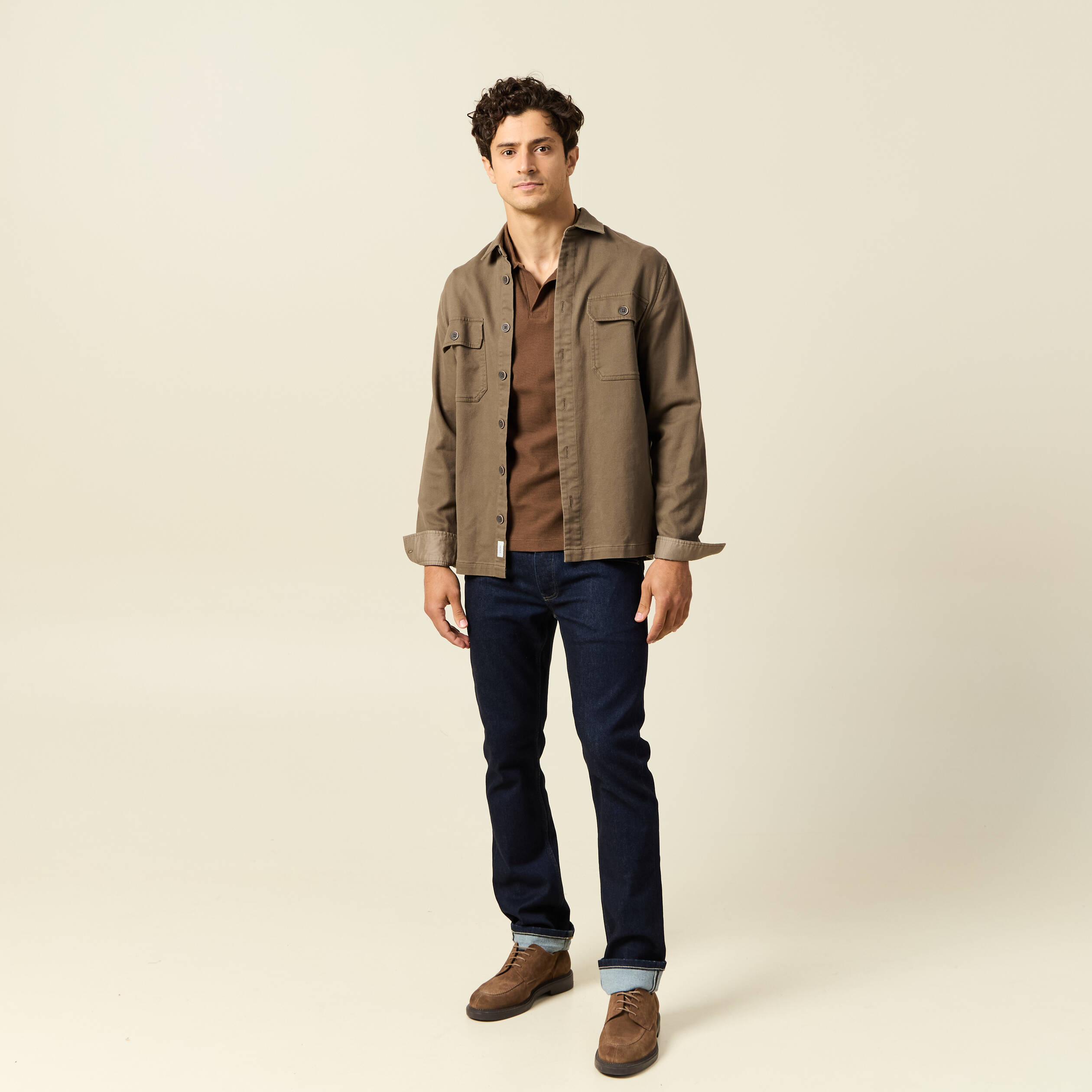 polo cintre col cubain manches courtes marron homme Polo cintré col cubain manches courtes marron homme