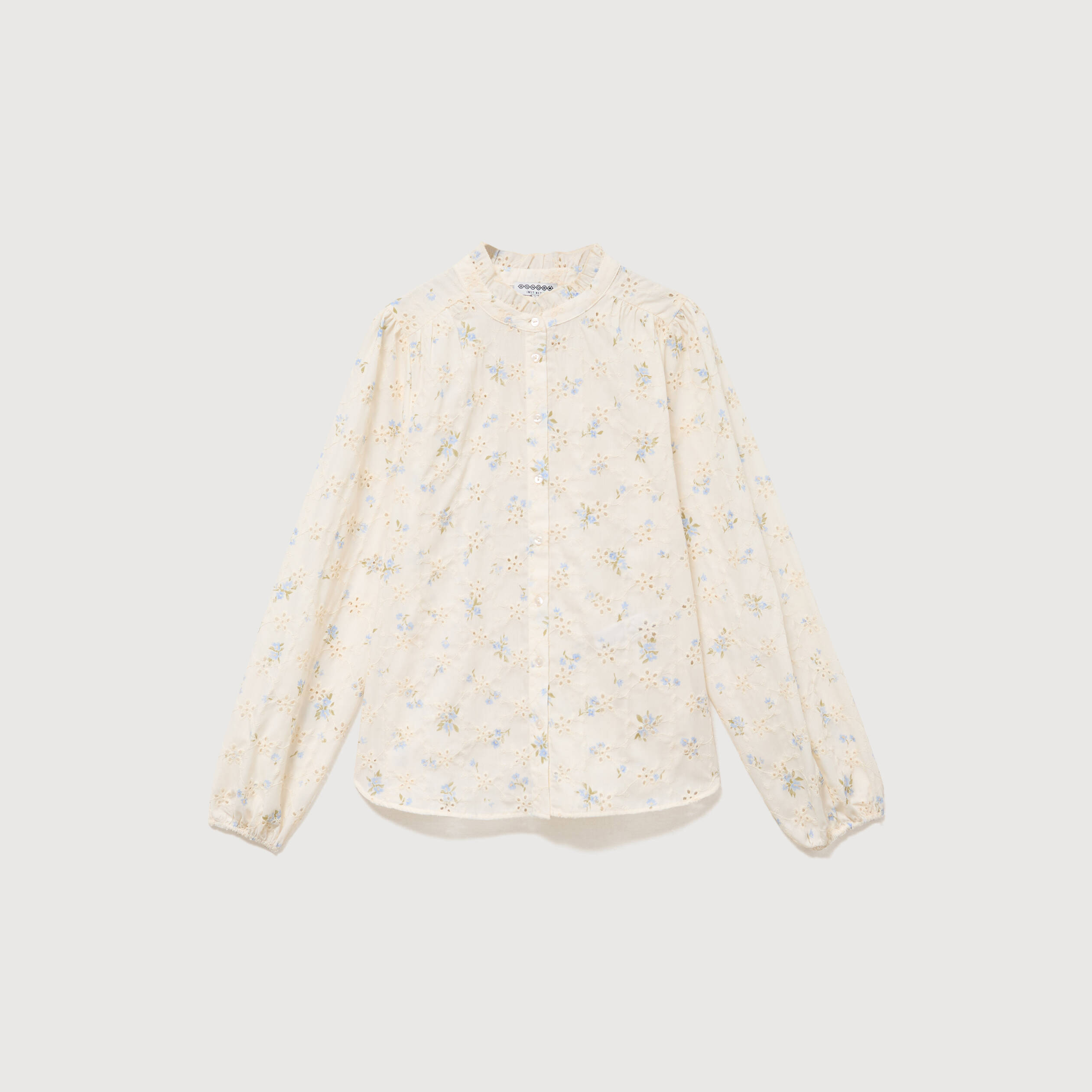 Chemise manches longues col mao bleu femme