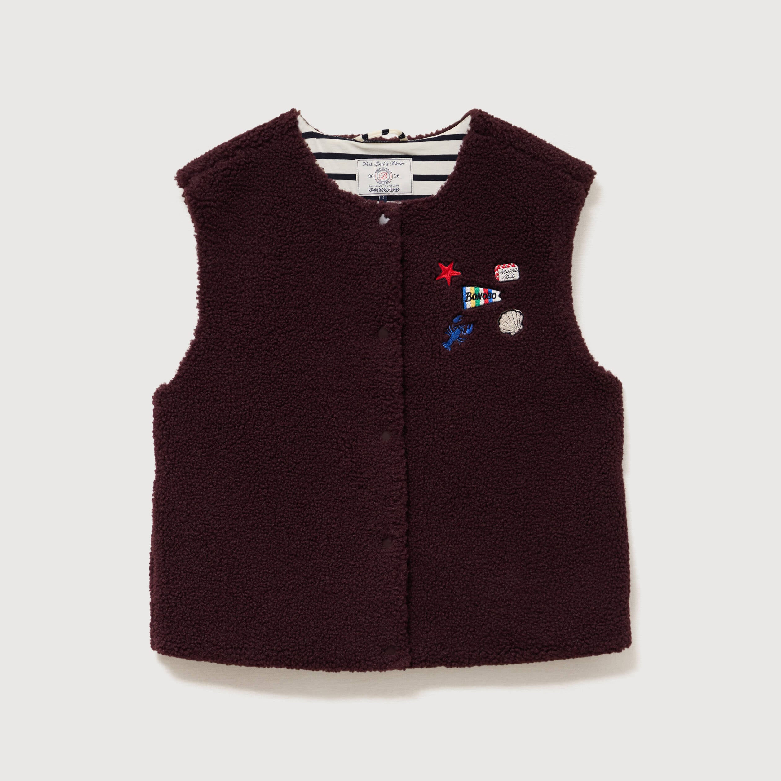 Cardigan droit sans manches doubl&eacute; bordeaux femme