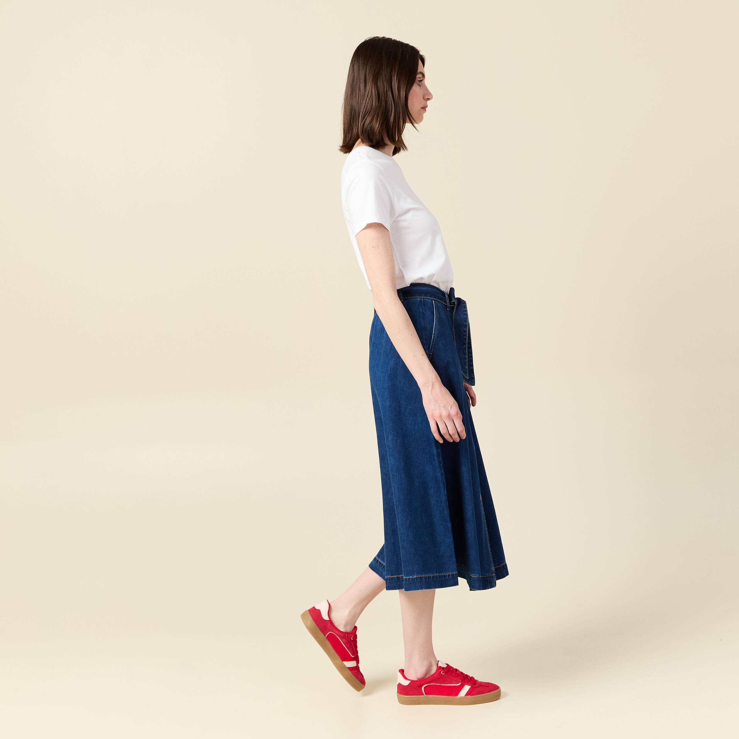 jupe longue trapeze en jean denim stone femme Jupe longue trapèze en jean denim stone femme