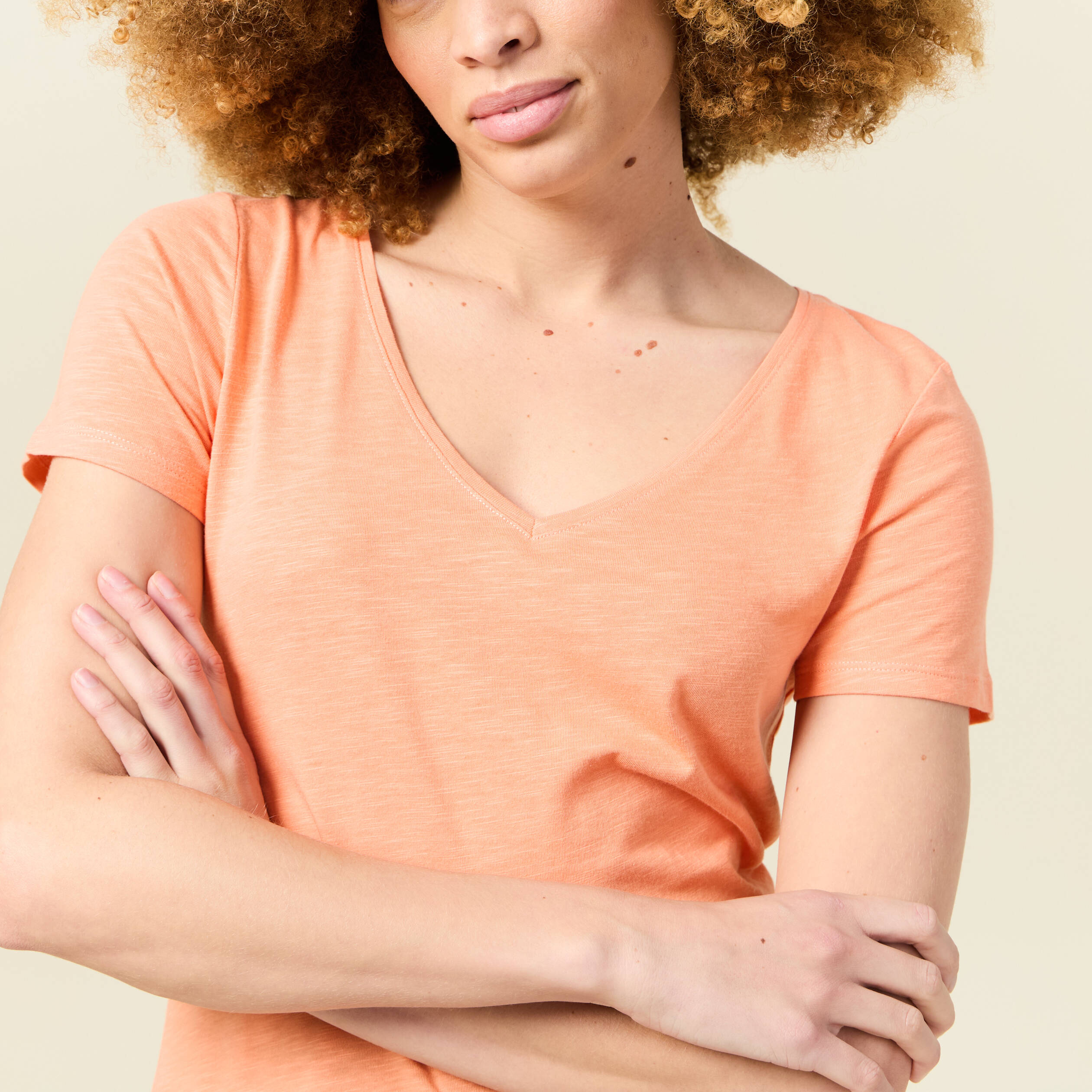 t shirt manches courtes orange corail femme T-shirt manches courtes orange corail femme