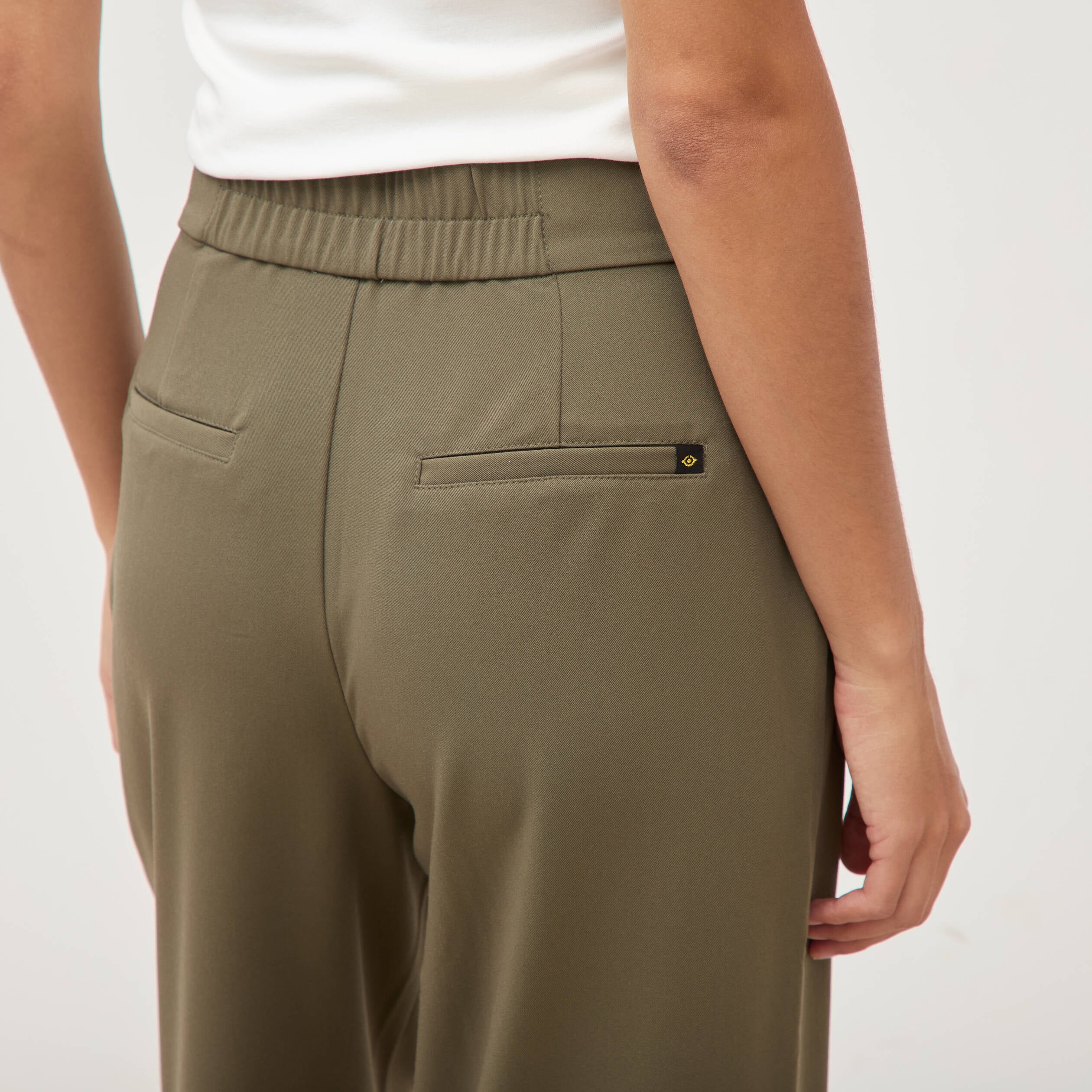 Pantalon large taille haute fluide camel femme