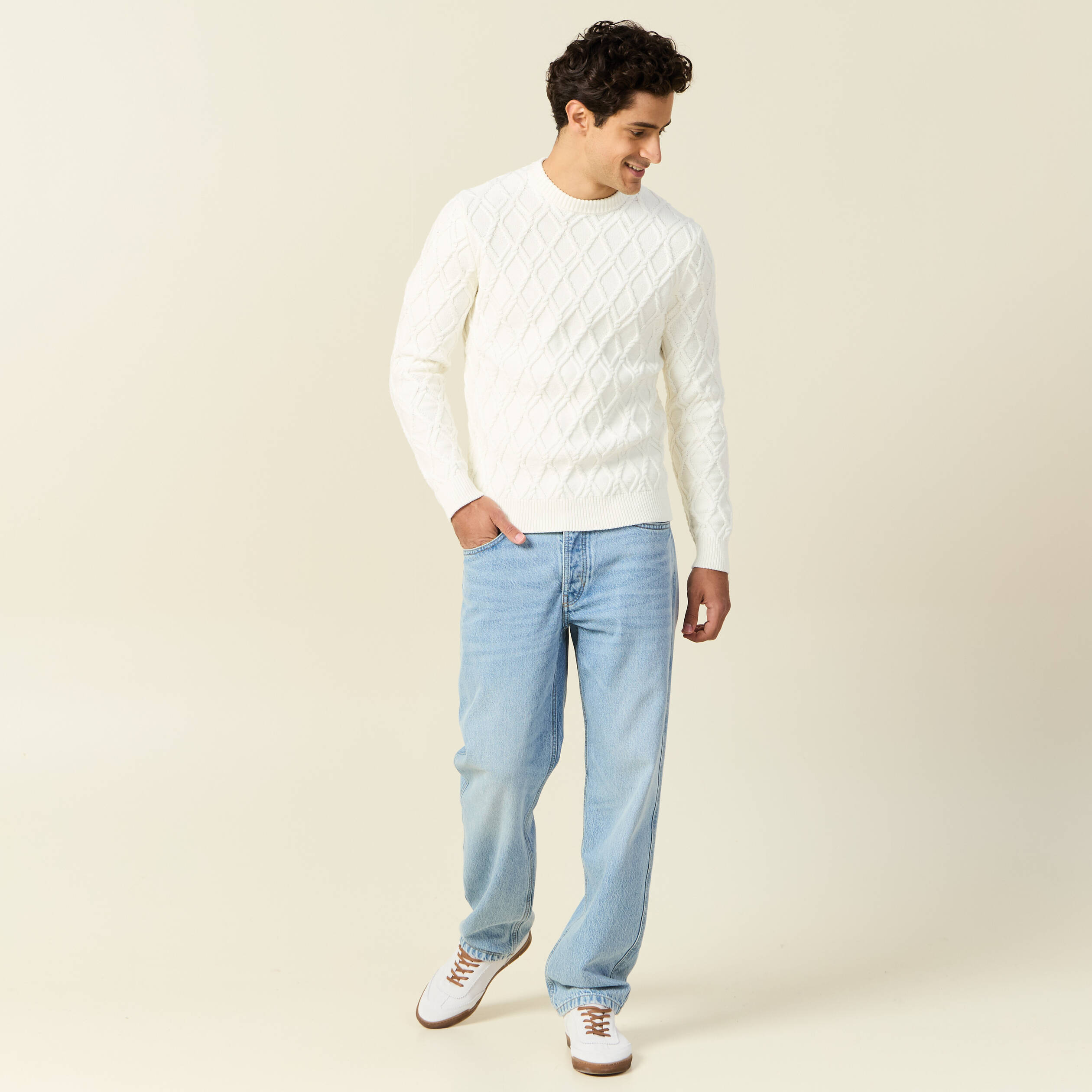 Pull manches longues blanc homme