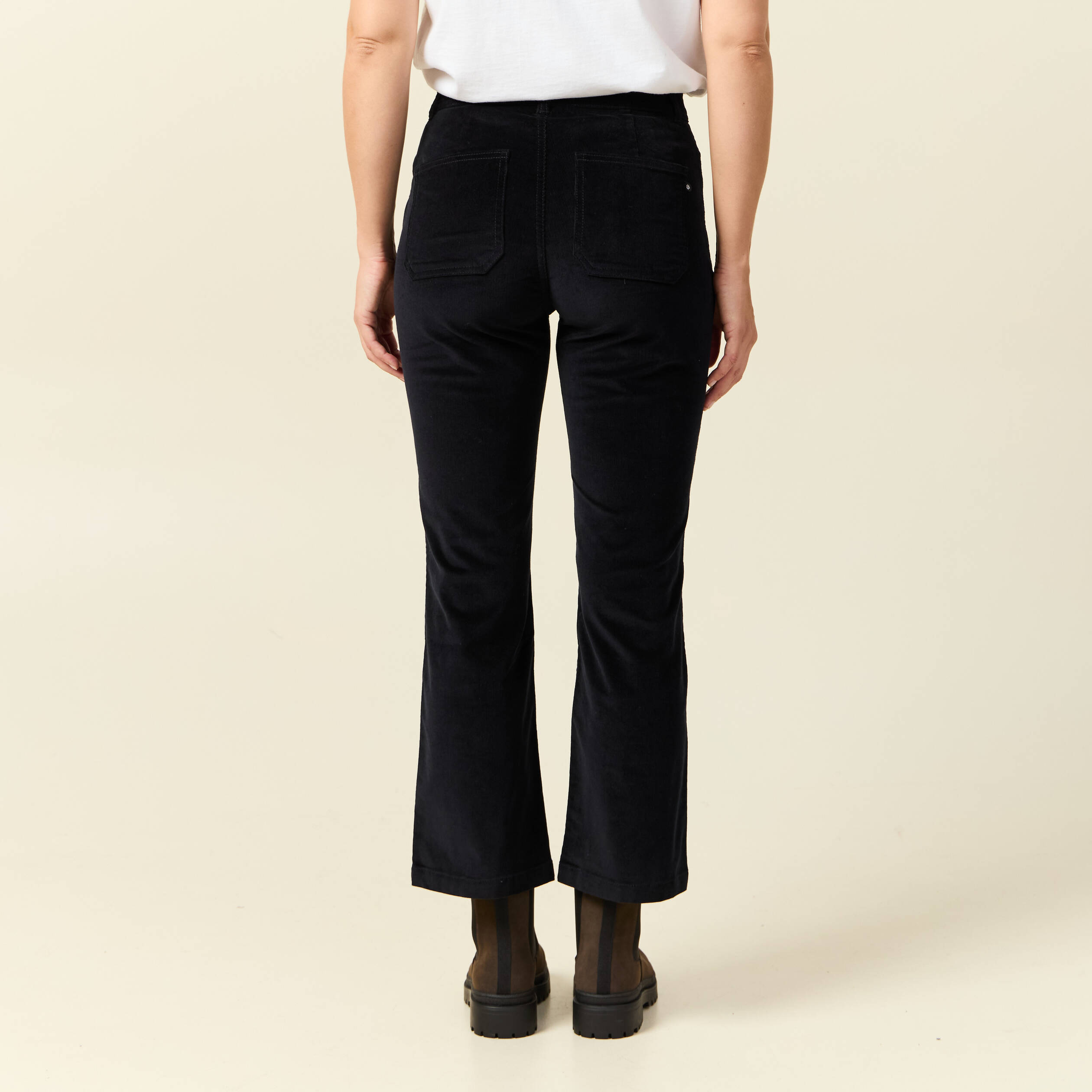 Pantalon bootcut cropped taille haute noir femme