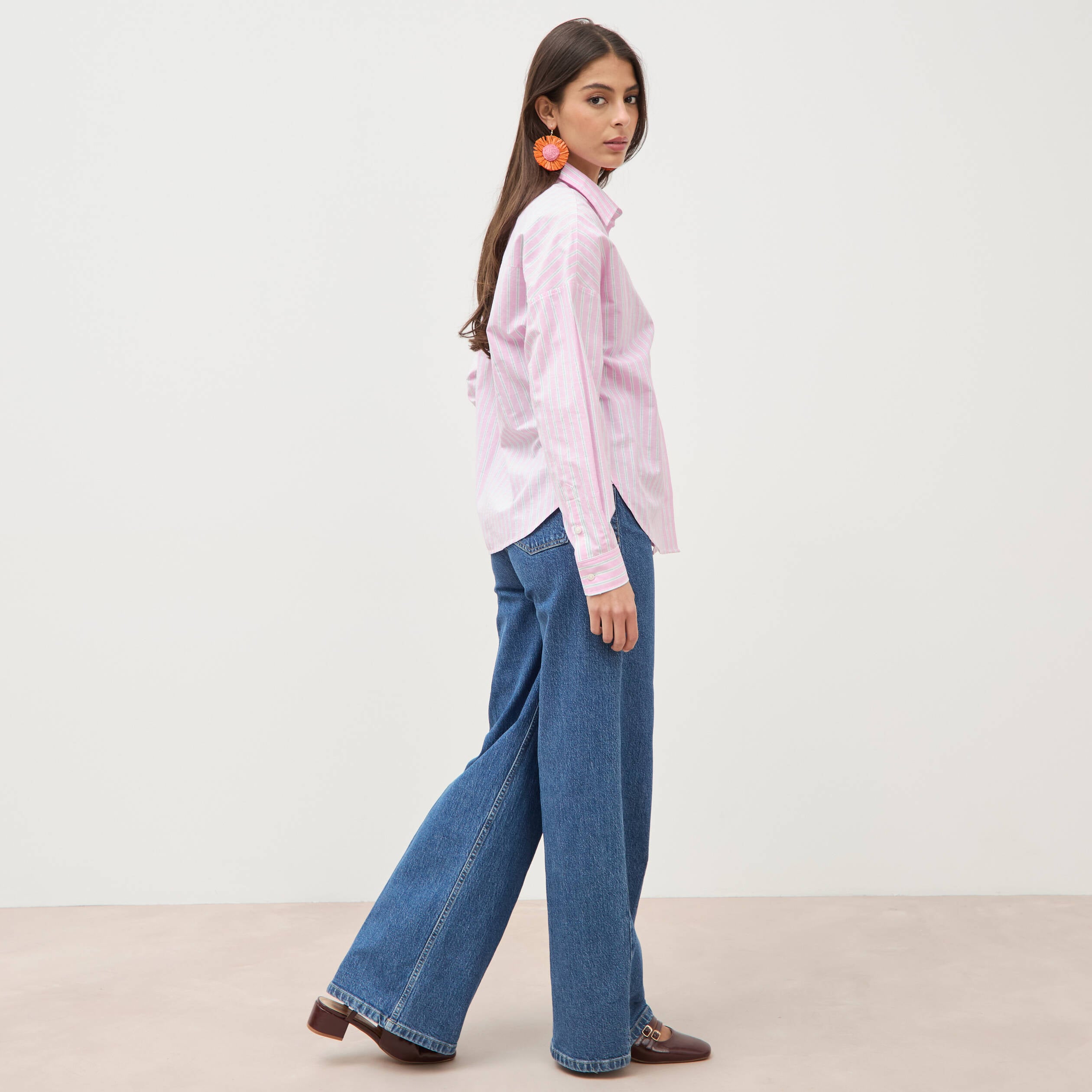 Chemise manches longues rose femme