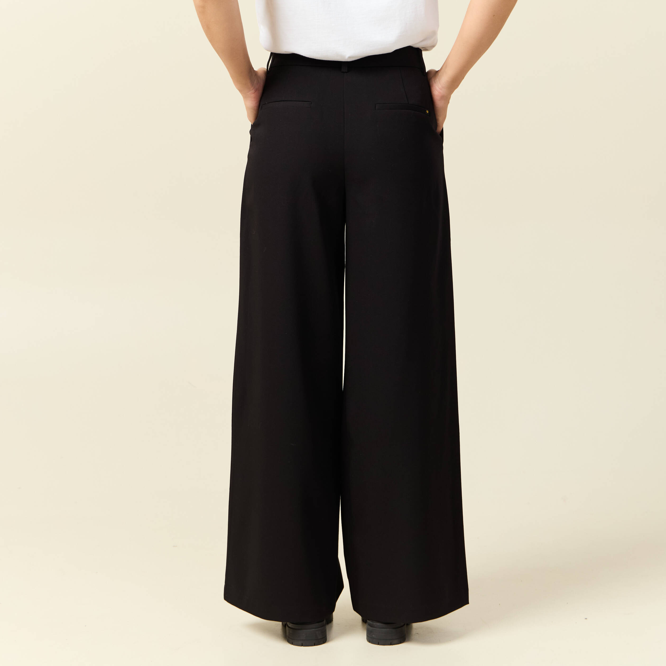 Pantalon large taille haute fluide noir femme