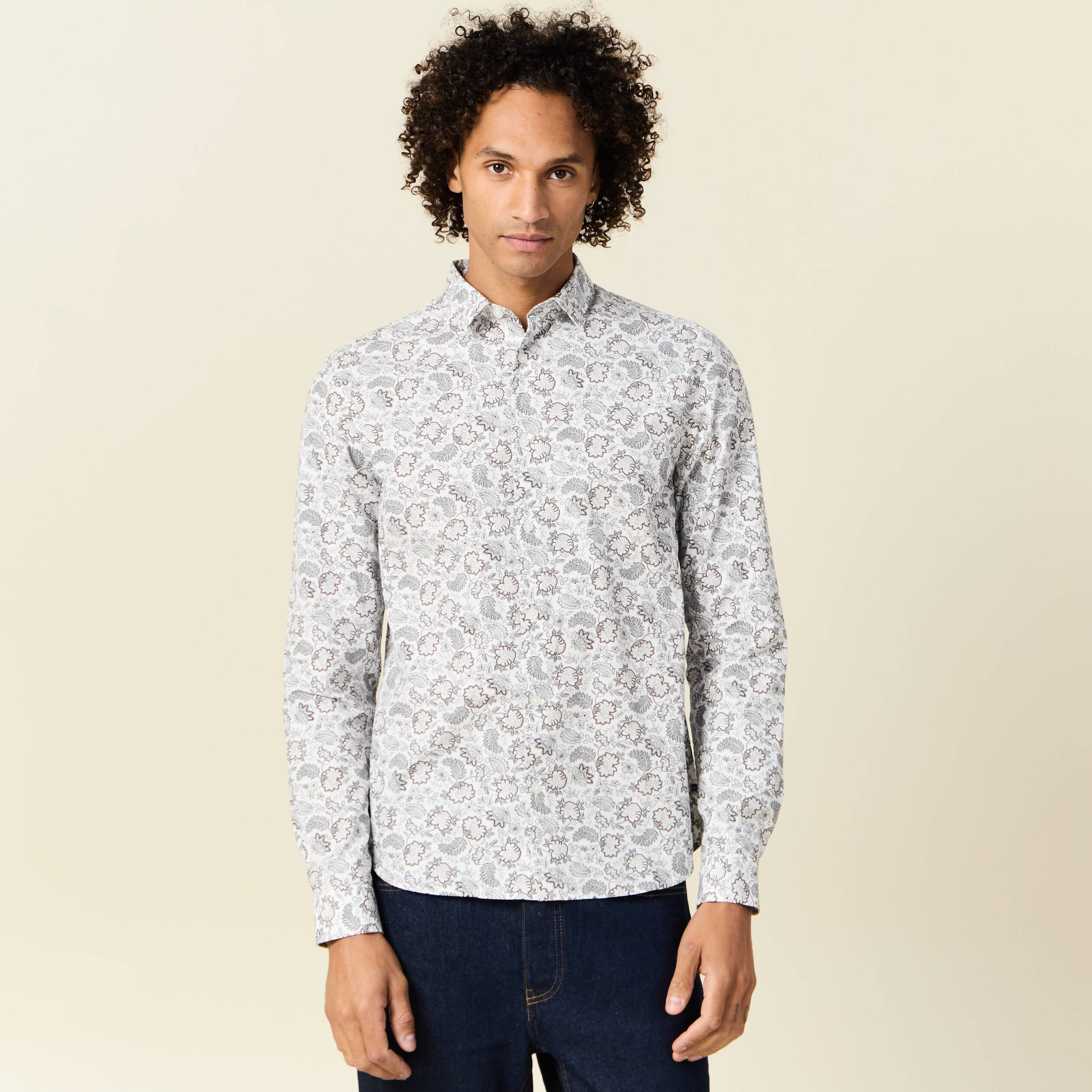 Chemise en coton manches longues blanc homme