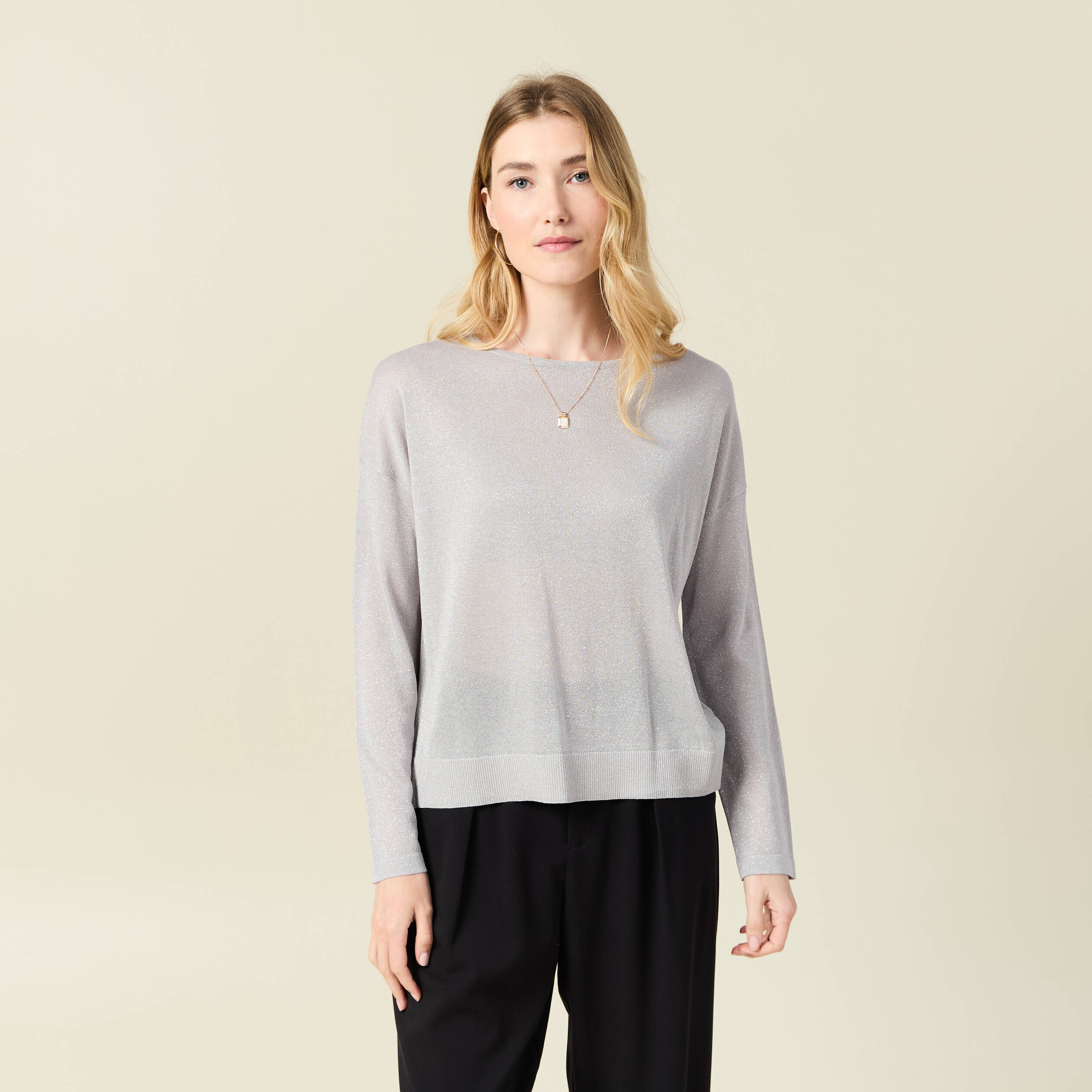 Pull manches longues gris clair femme