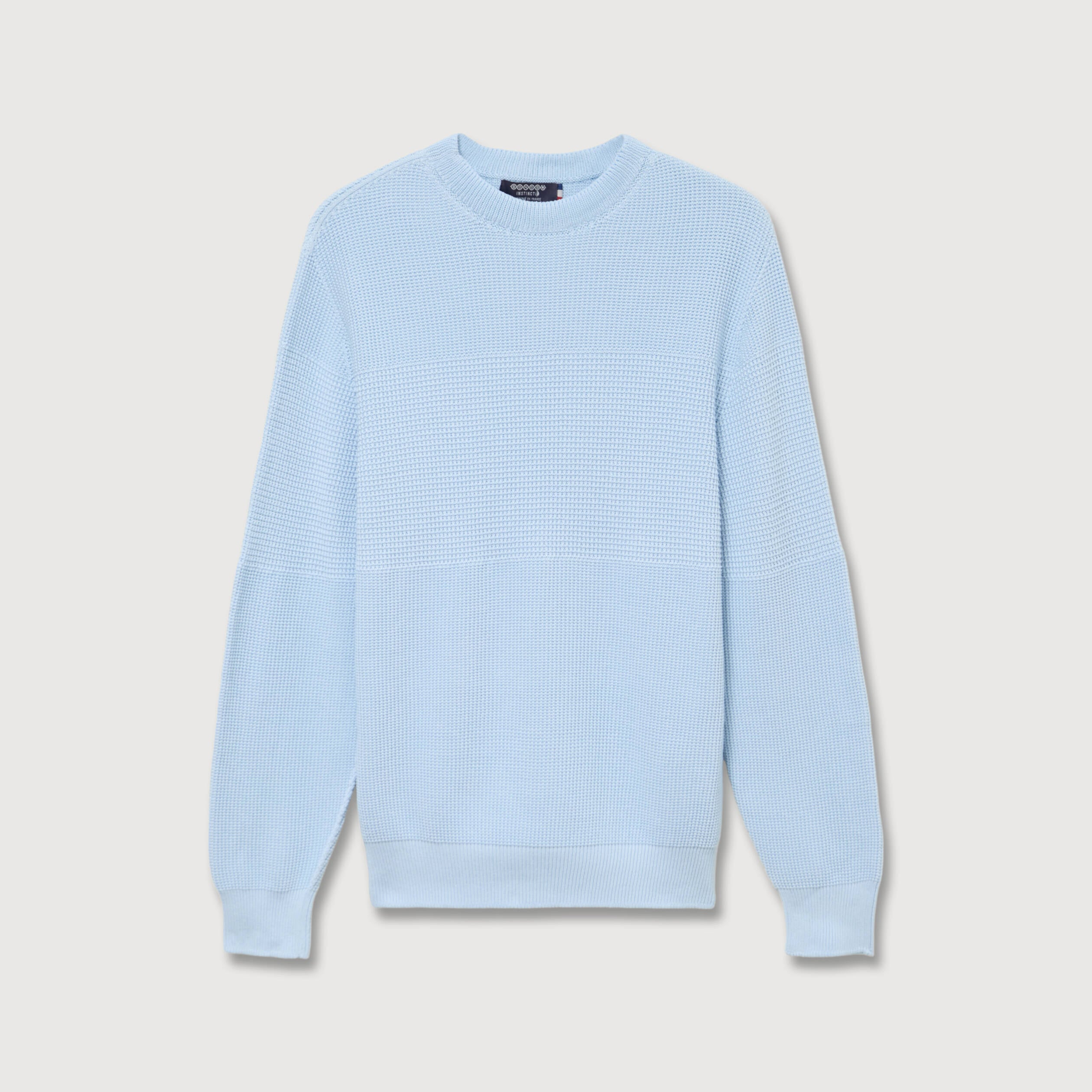 Pull col rond manches longues en coton bleu ciel homme