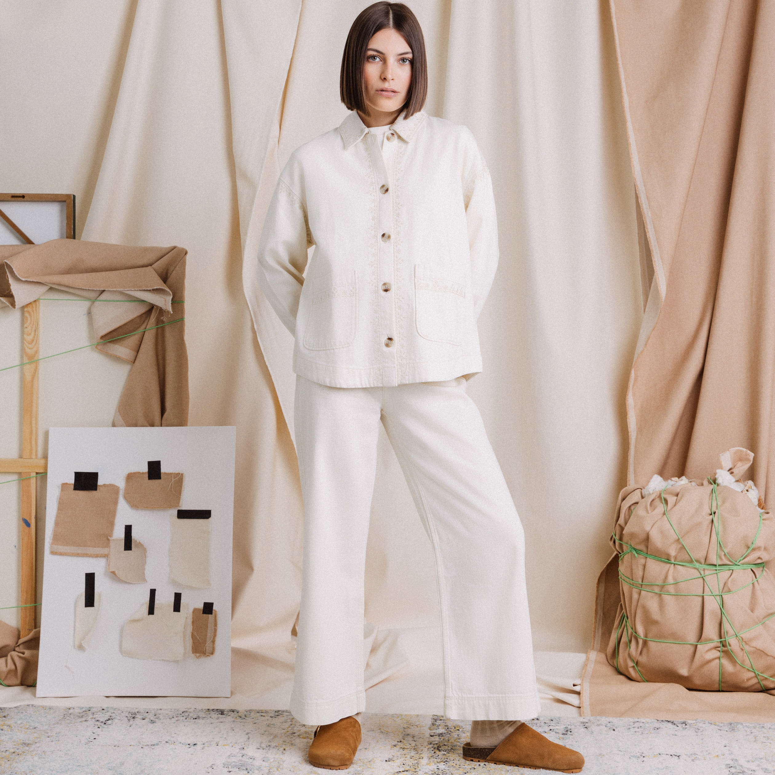blouson boutonne brode denim blanc femme Blouson boutonné brodé denim blanc femme