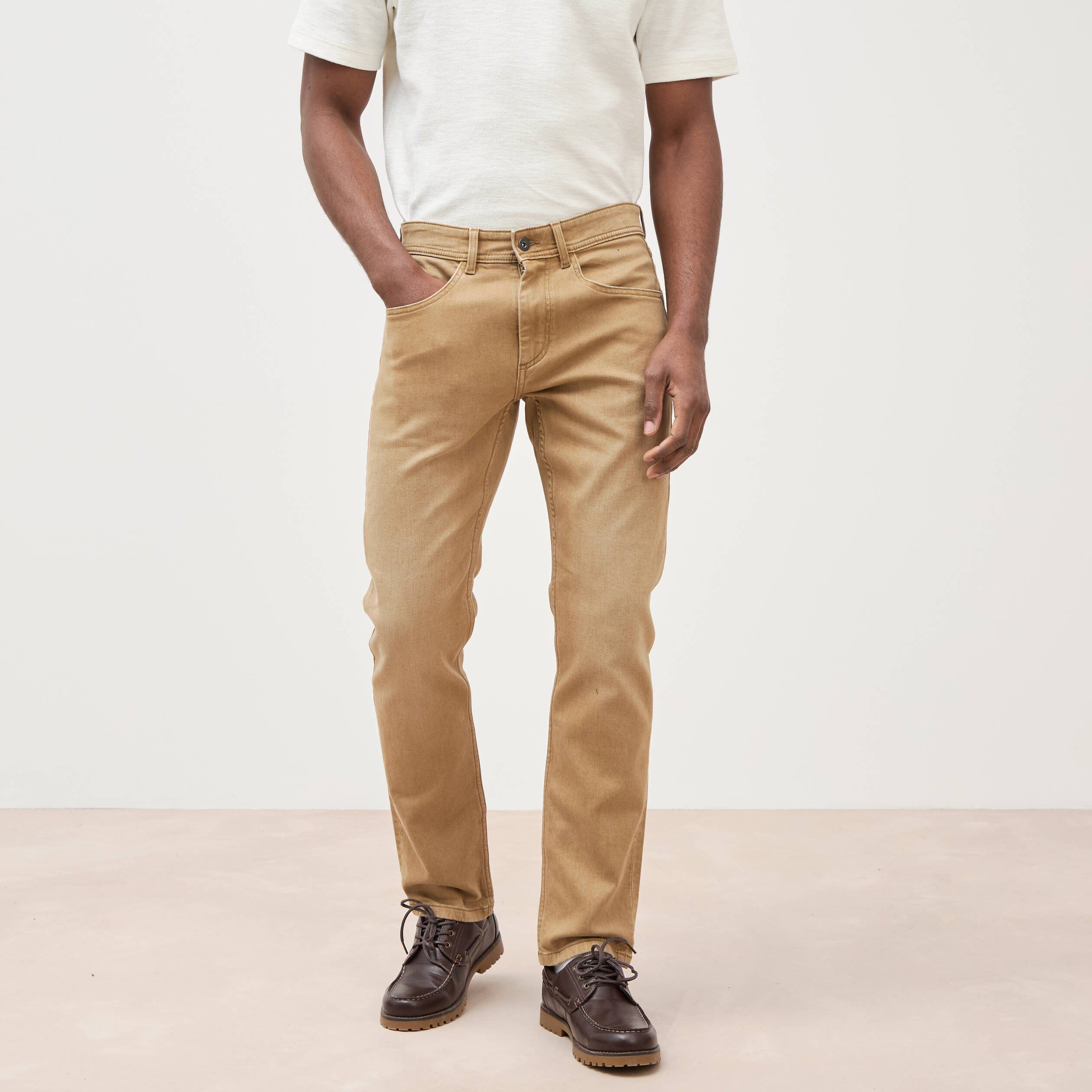 Jeans straight longueur 32 denim camel homme