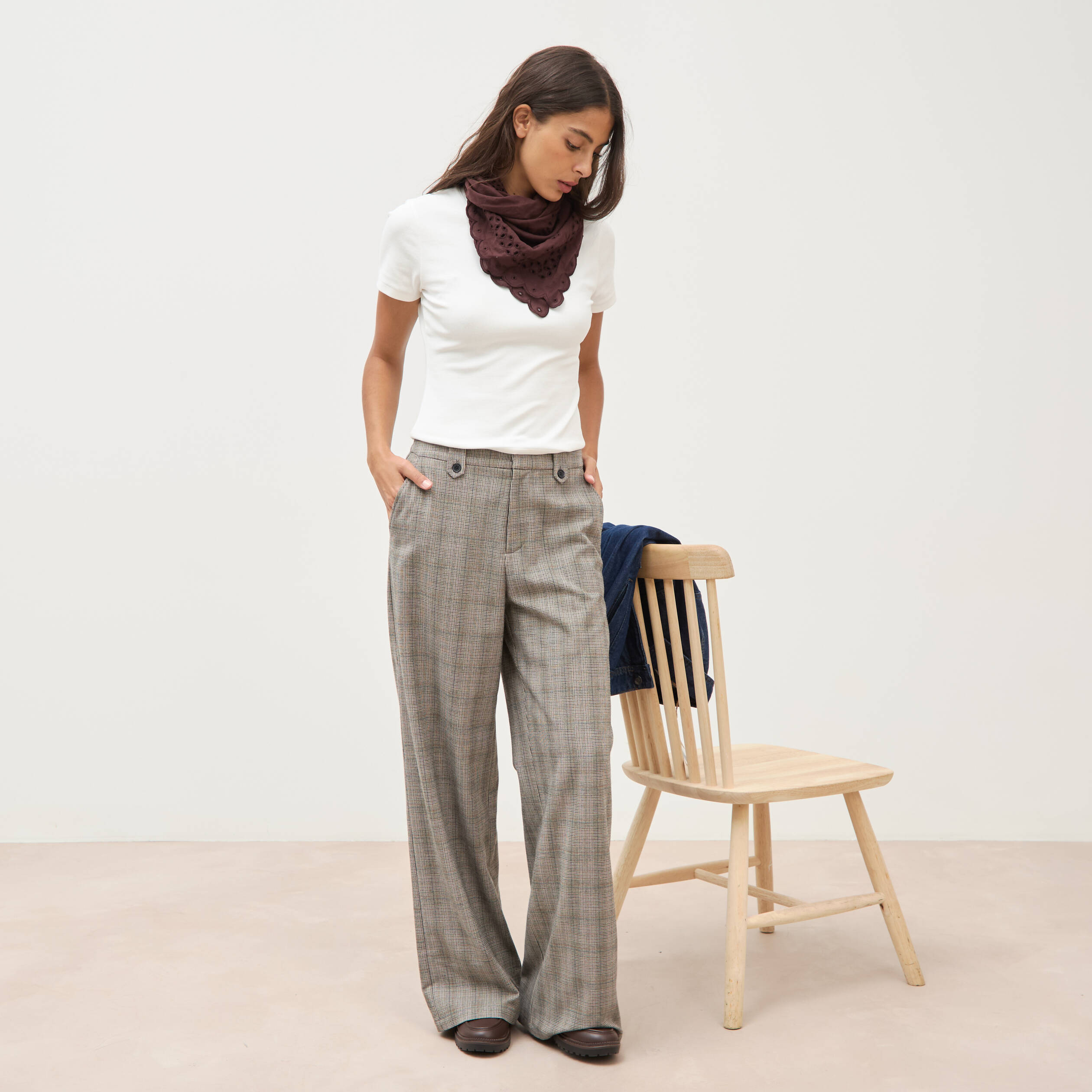 Pantalon large taille haute fluide noir femme