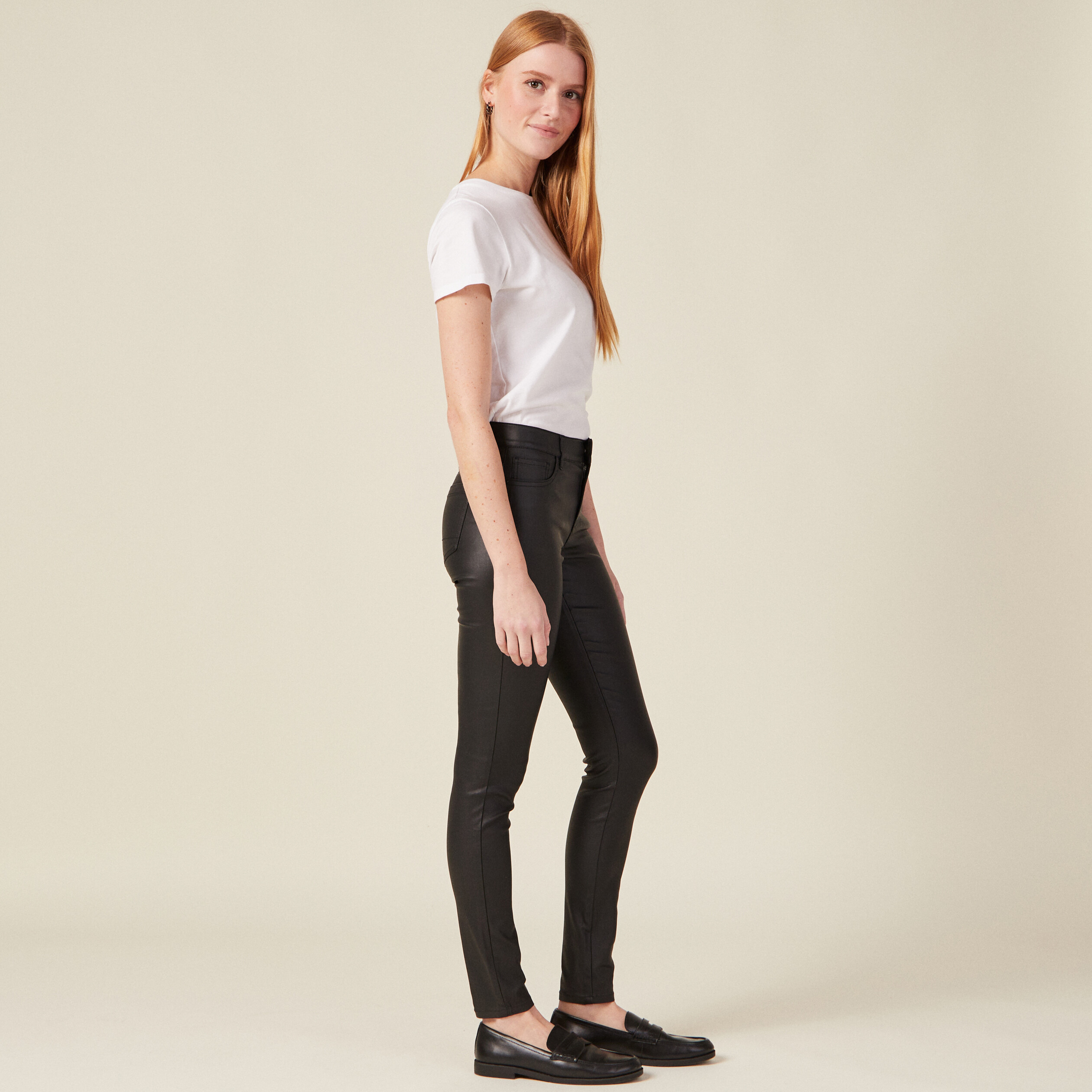tregging skinny denim noir enduit femme Tregging skinny denim noir enduit femme