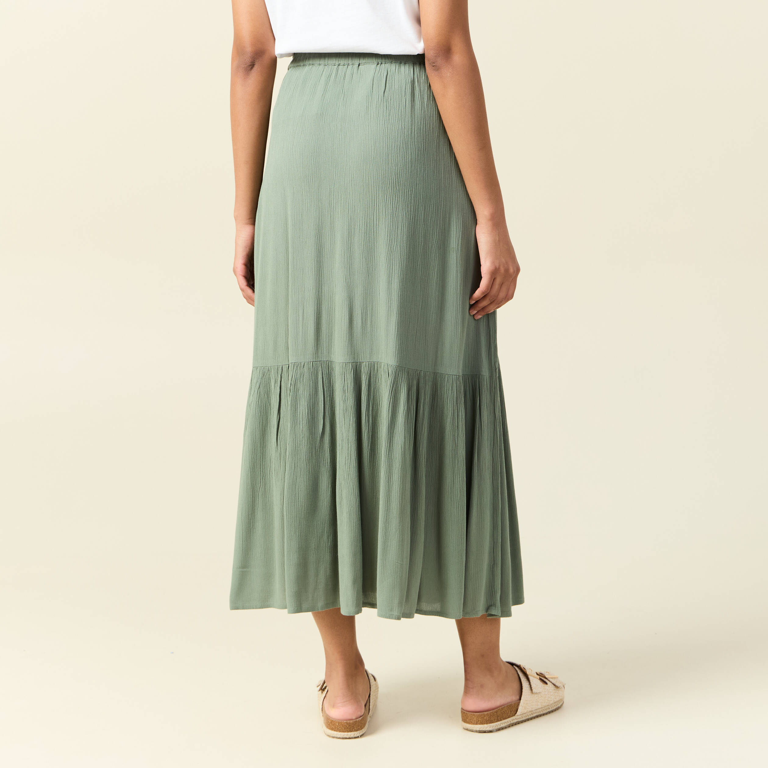 jupe longue evasee vert kaki femme Jupe longue évasée vert kaki femme