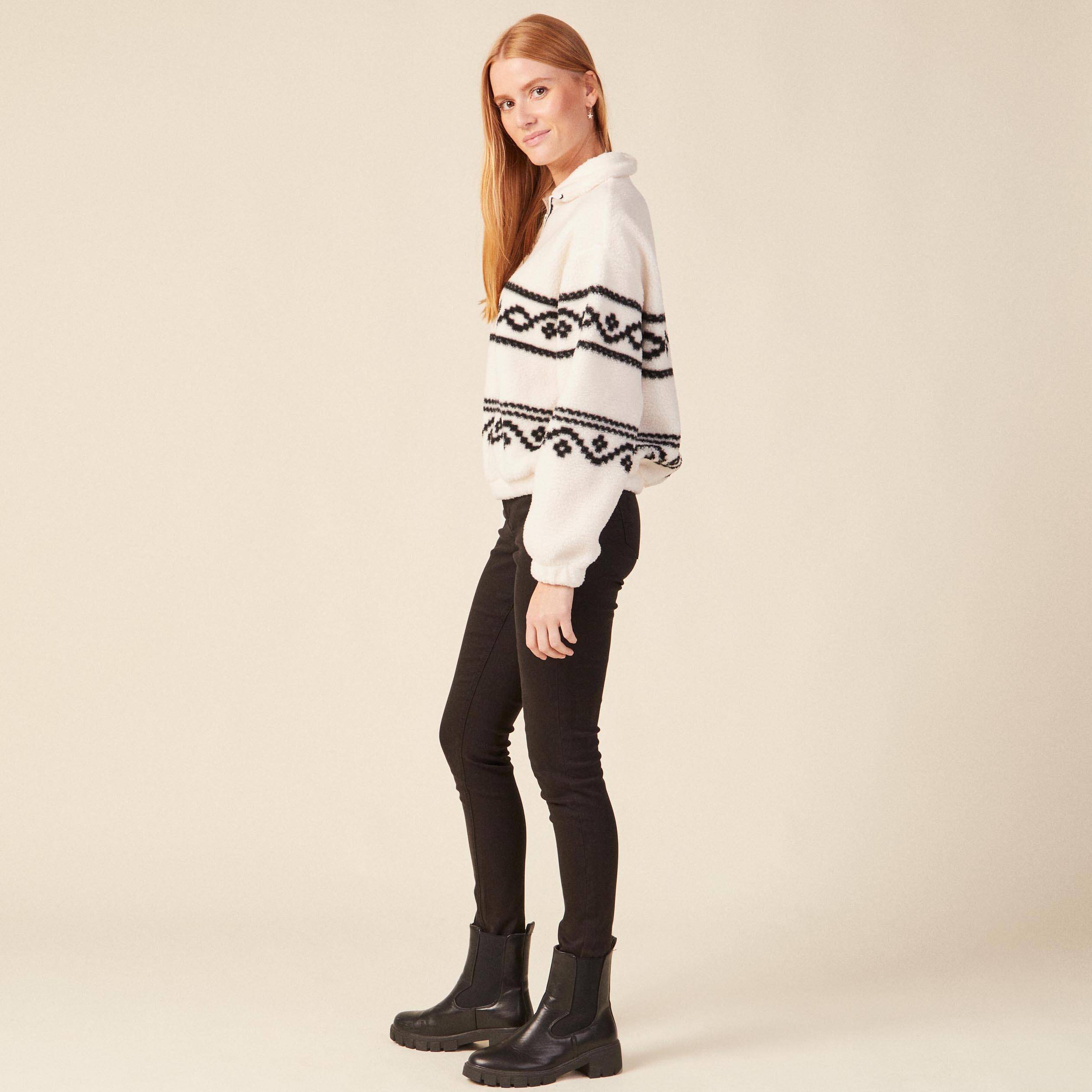 Sweat col camionneur ecru femme