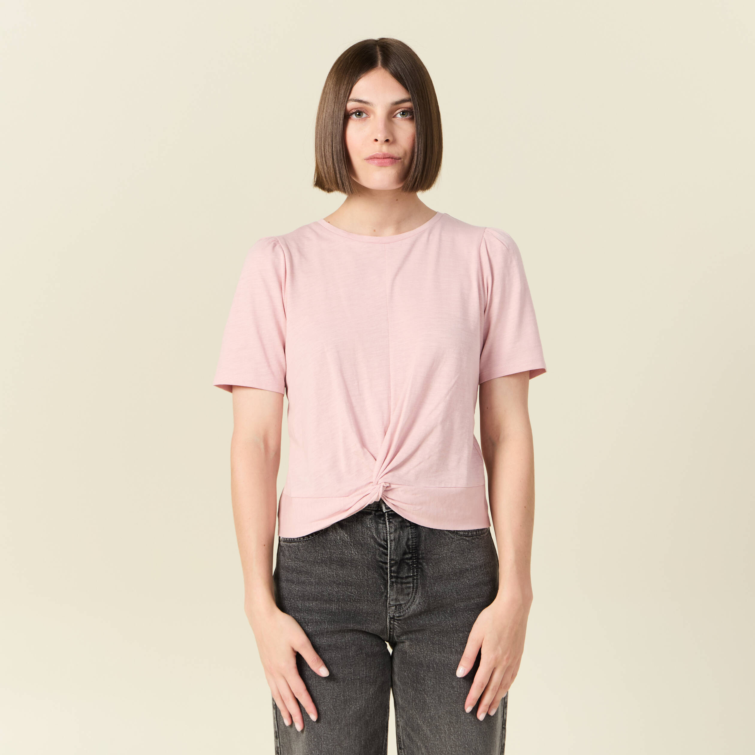 T-shirt en coton manches courtes rose pastel femme