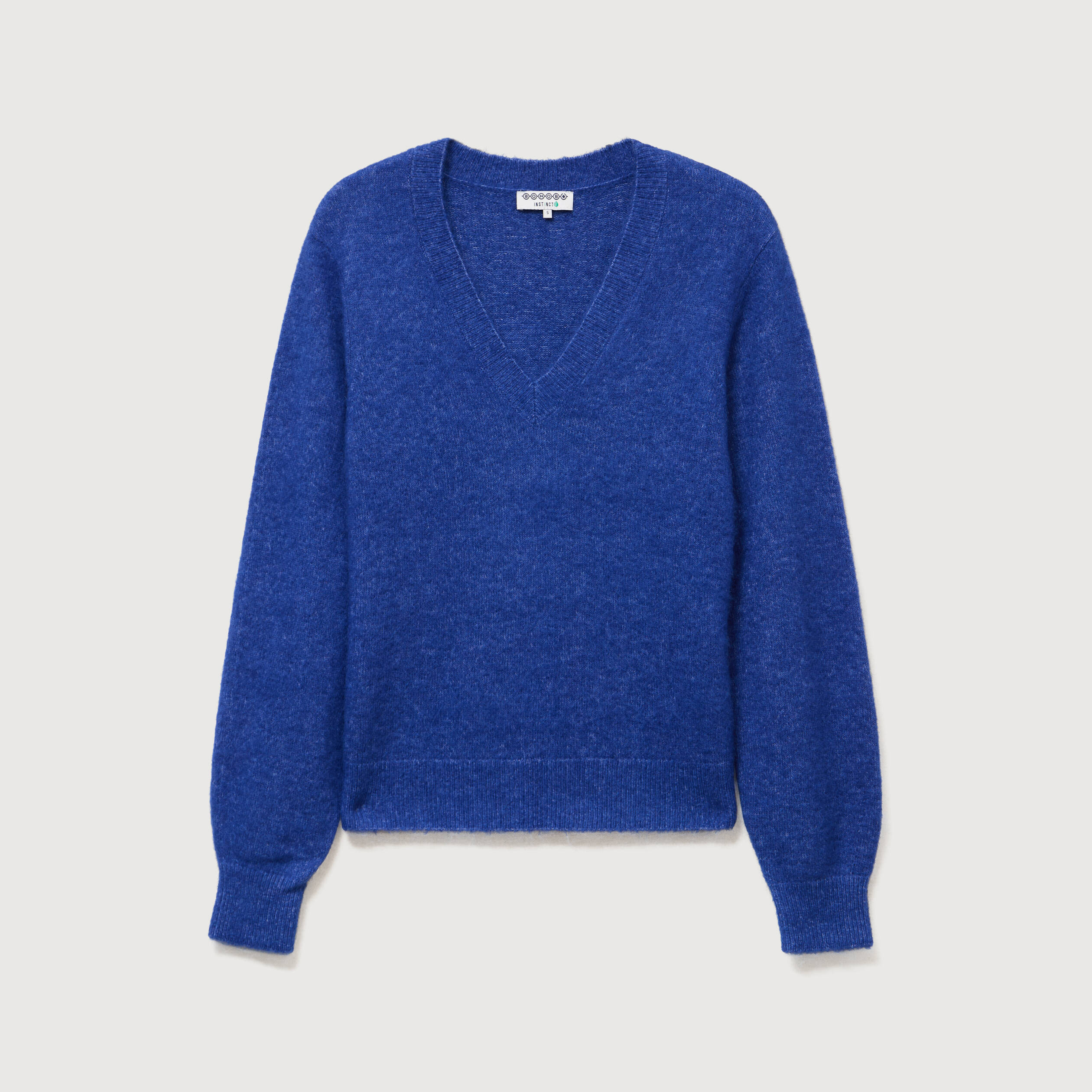 Pull droit col v manches longues bleu electrique femme