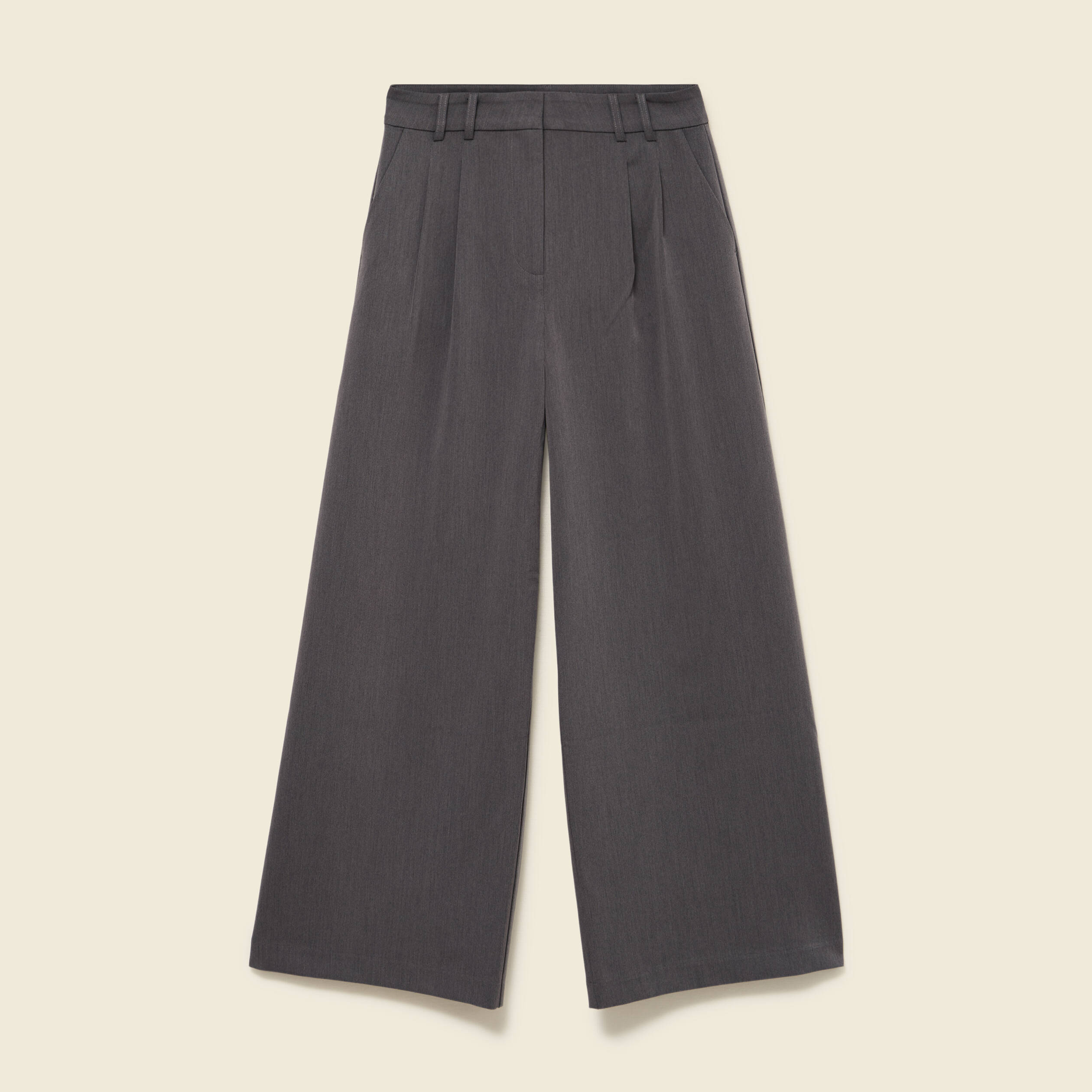 Pantalon large taille haute fluide gris femme