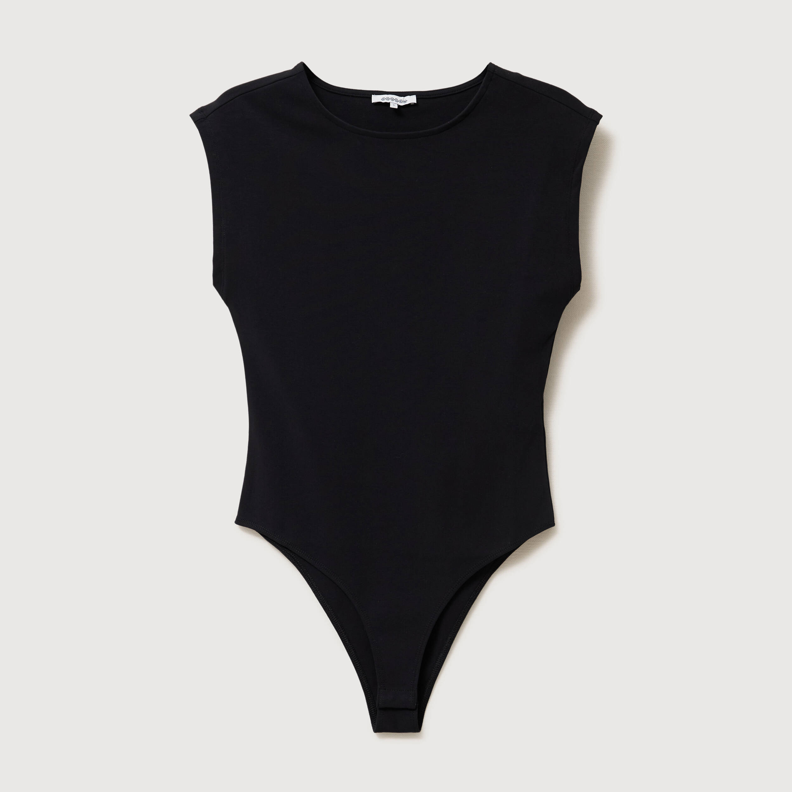 Body ajust&eacute; col rond manches d&eacute;bardeur noir femme