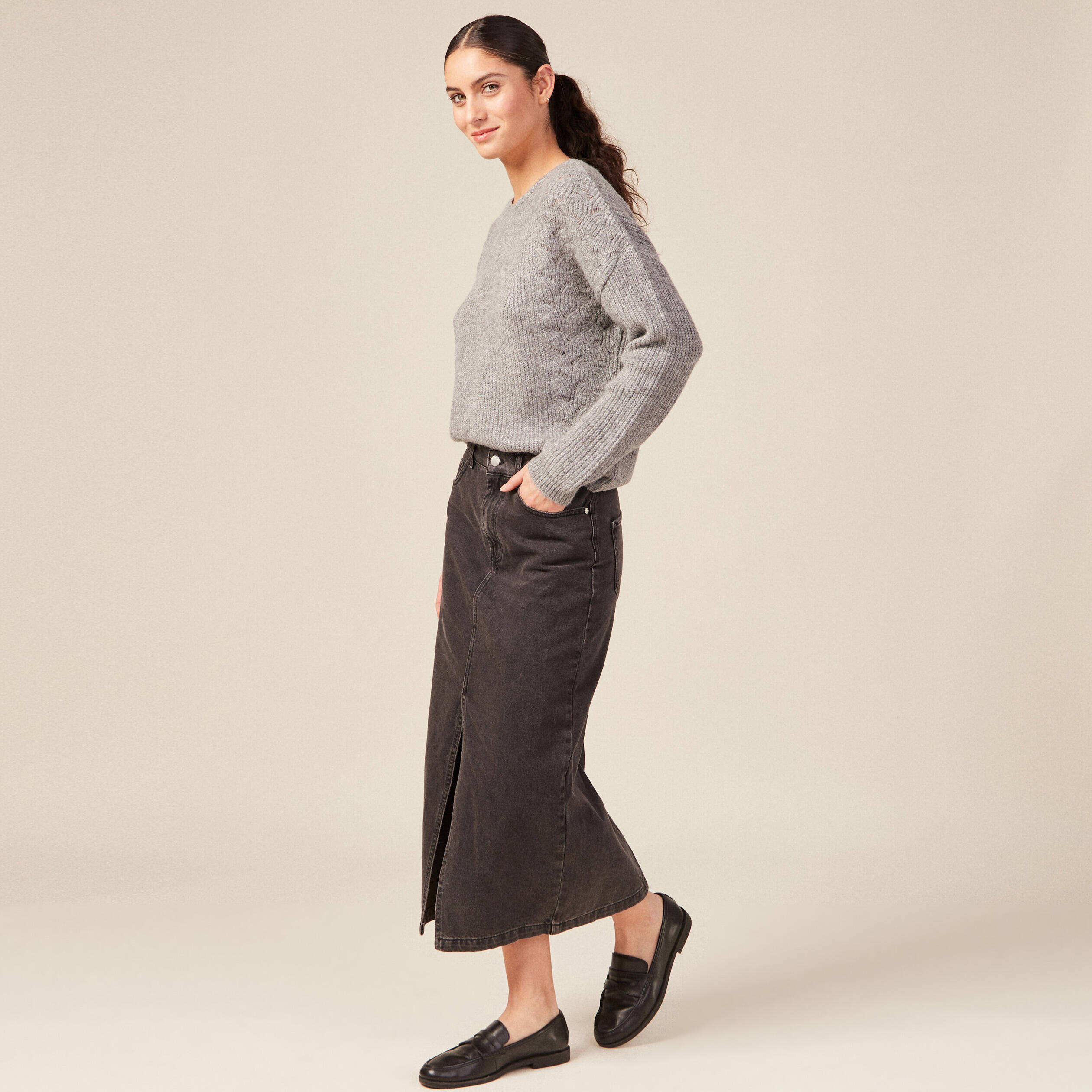 pull manches longues ajoure gris femme Pull manches longues ajouré gris femme