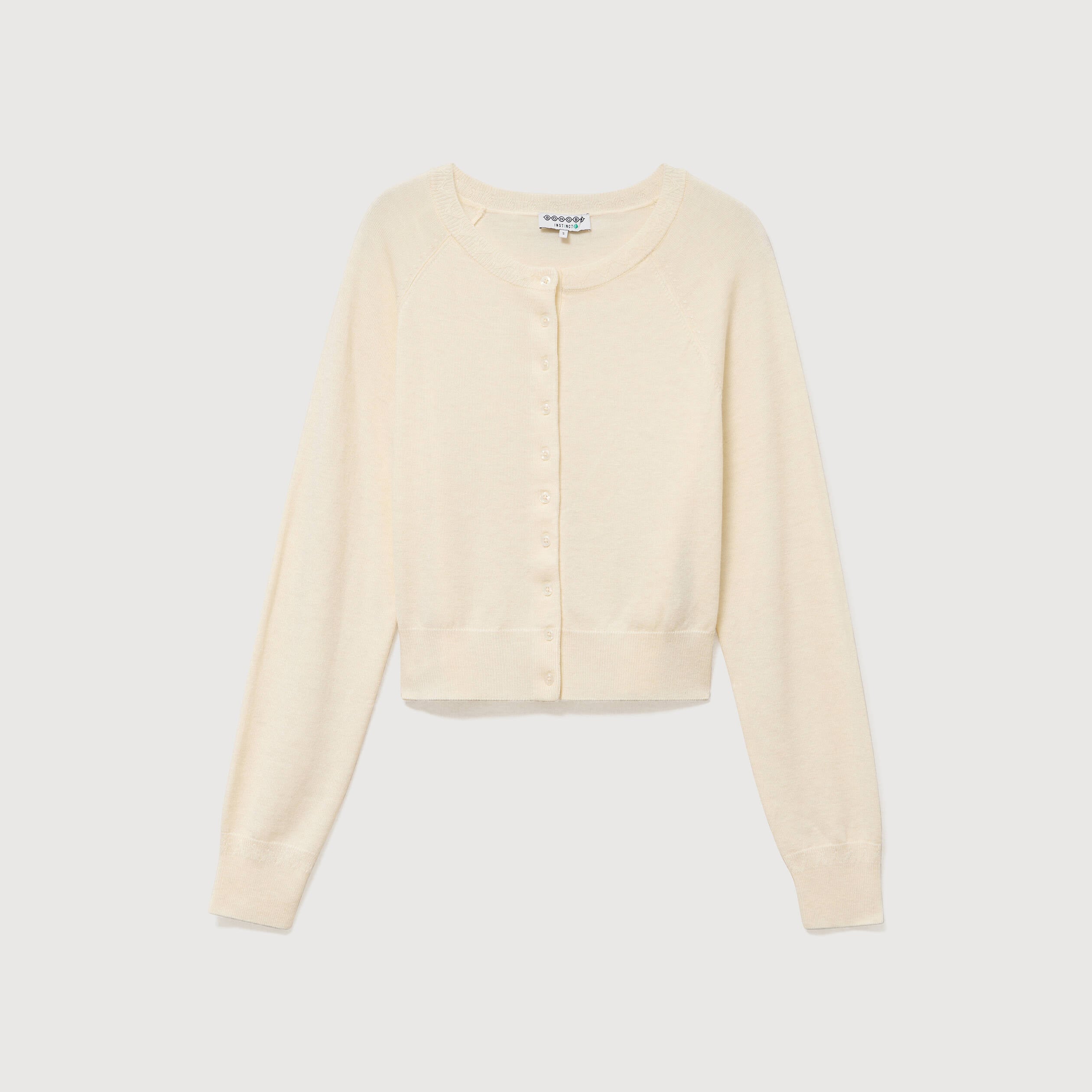 Gilet droit cropped manches longues creme femme