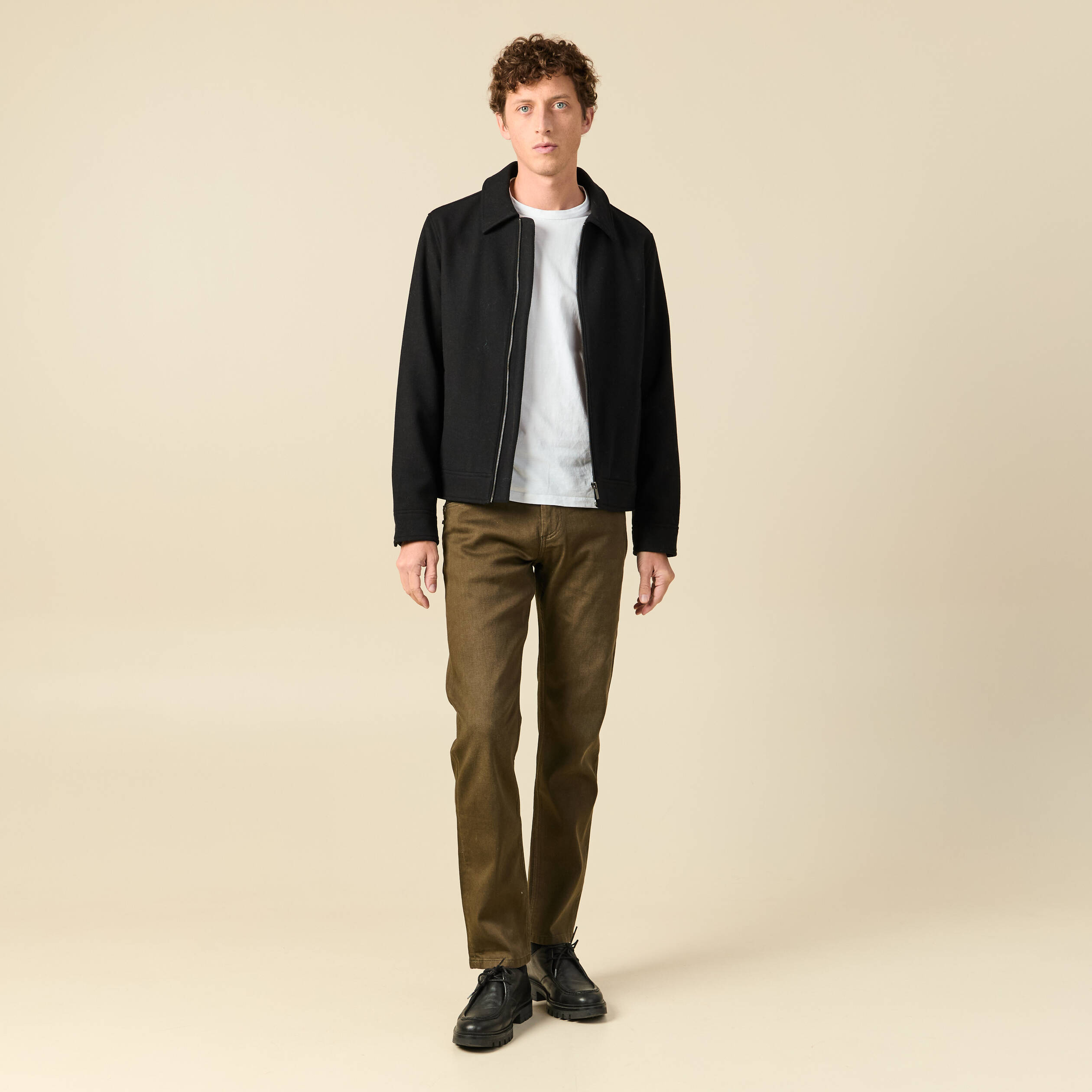 Jeans straight longueur 32 denim taupe homme