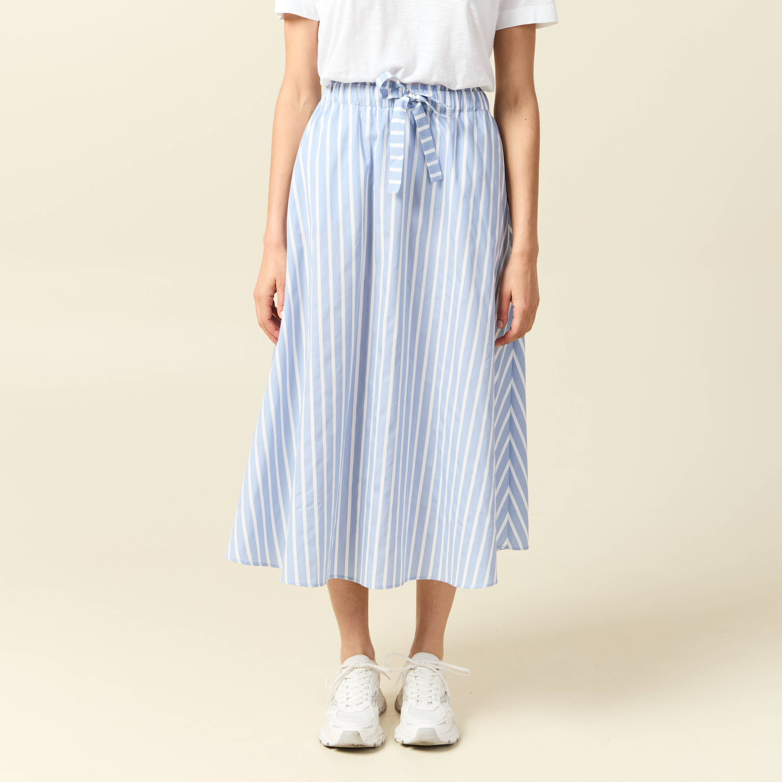 Jupe longue évasée en coton bleu ciel femme