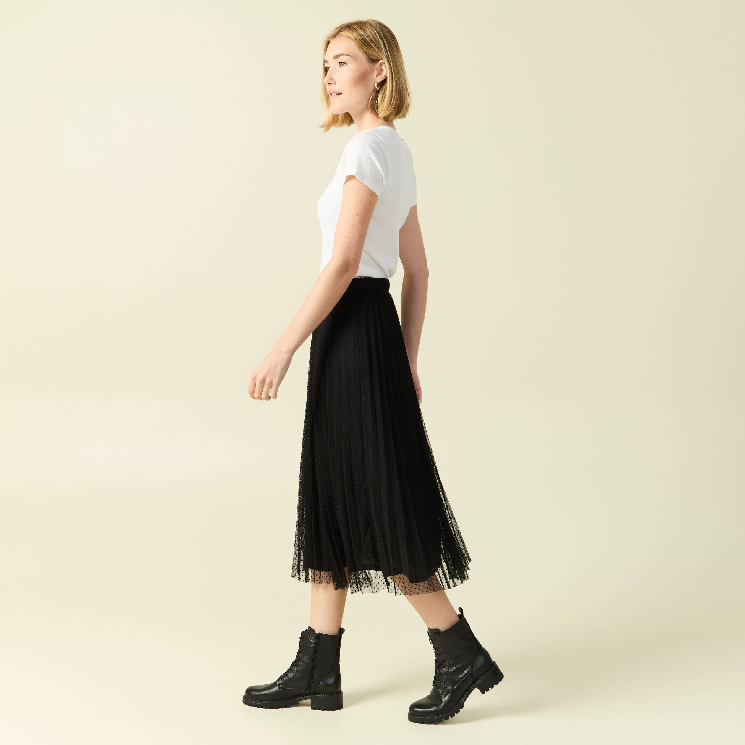 Jupe midi &eacute;vas&eacute;e tulle noir femme