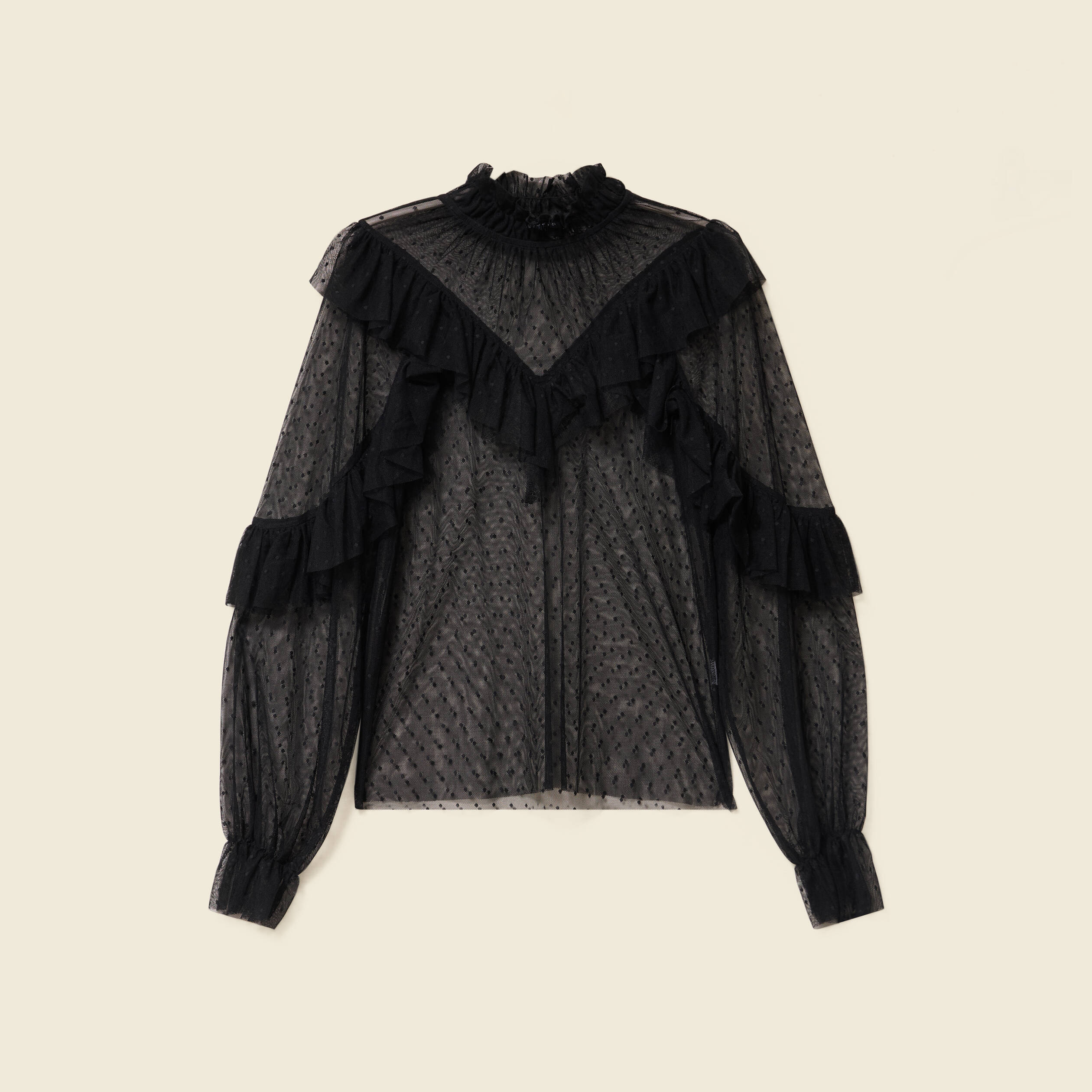Blouse transparente manches longues noir femme