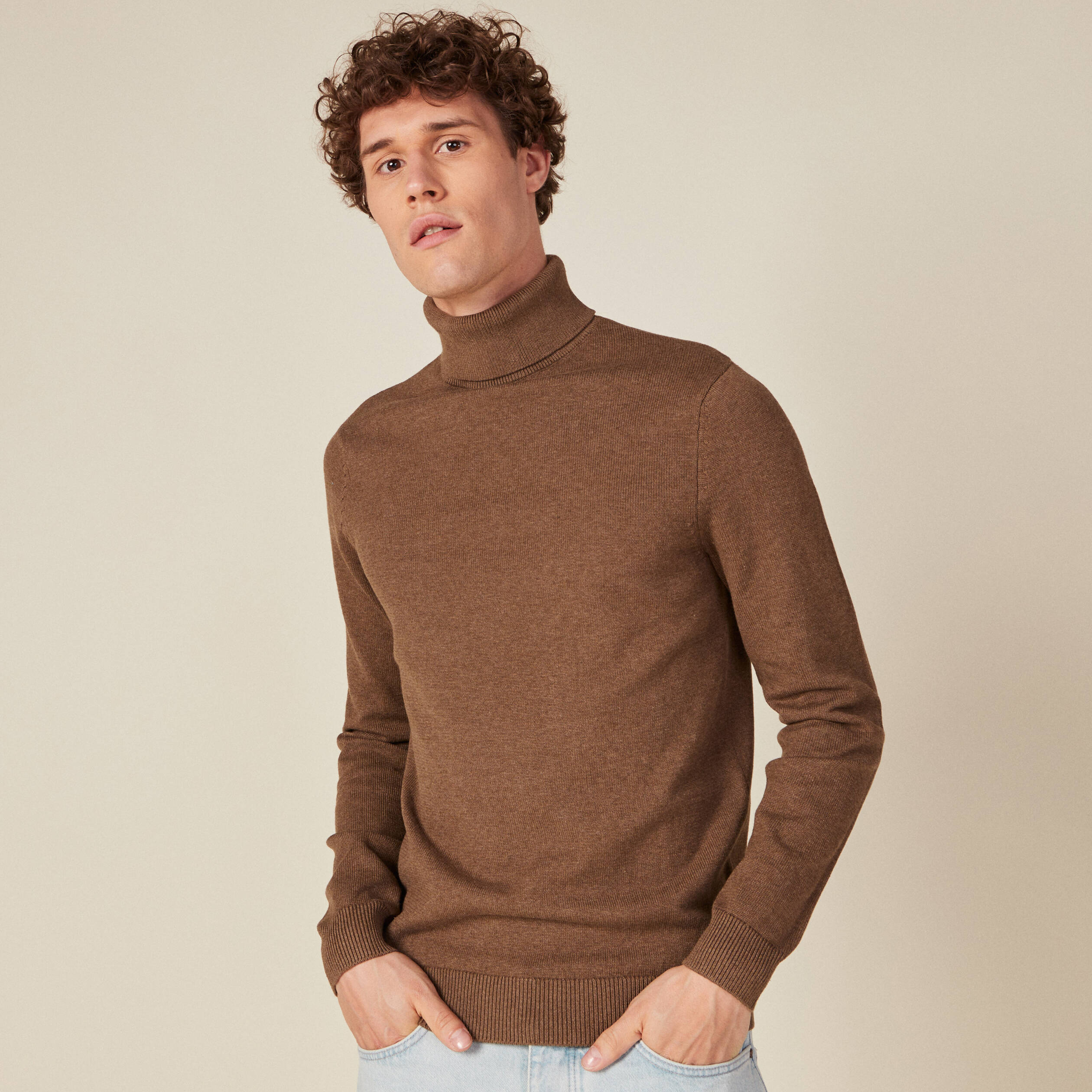 Pull manches longues marron homme