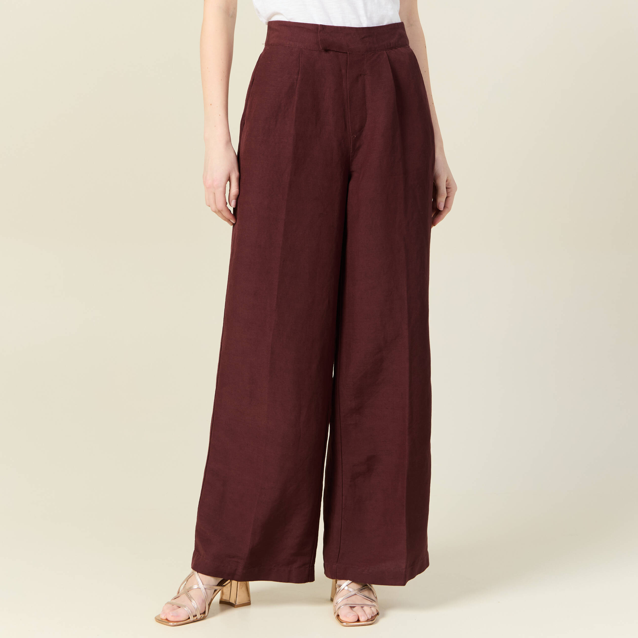 Pantalon large fluide bordeaux femme