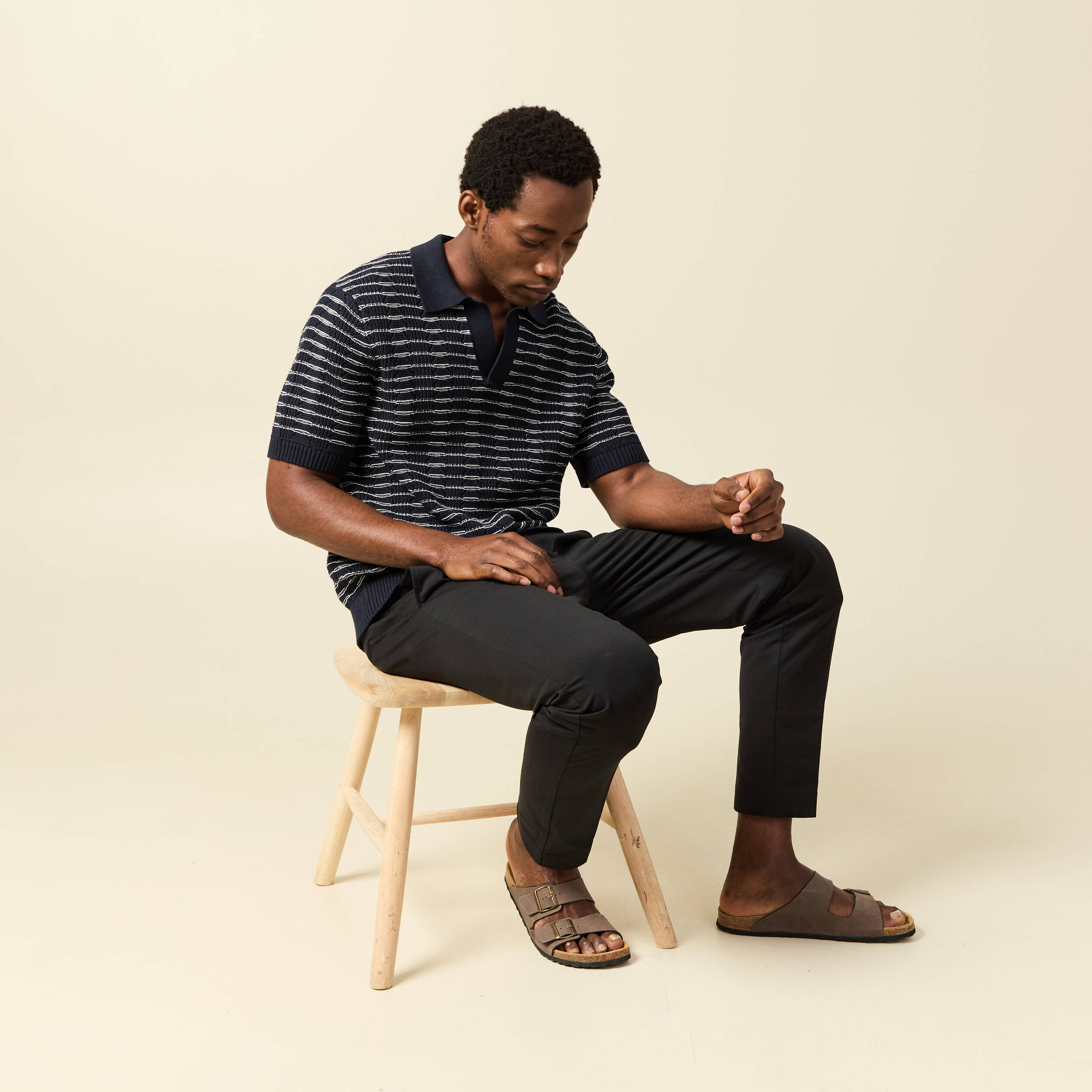 Polo ample en coton manches courtes bleu marine homme