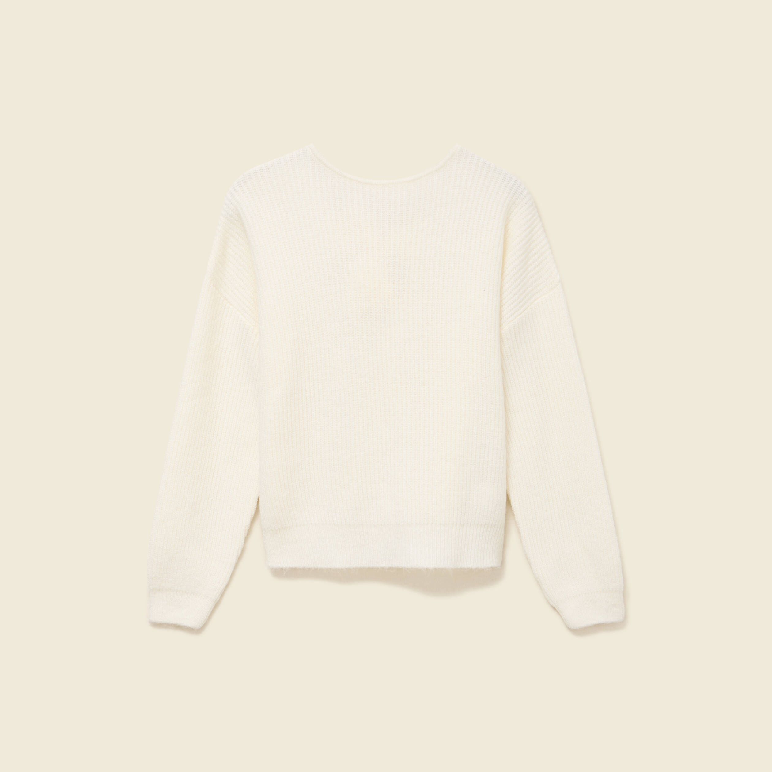 Pull col rond manches longues ecru femme