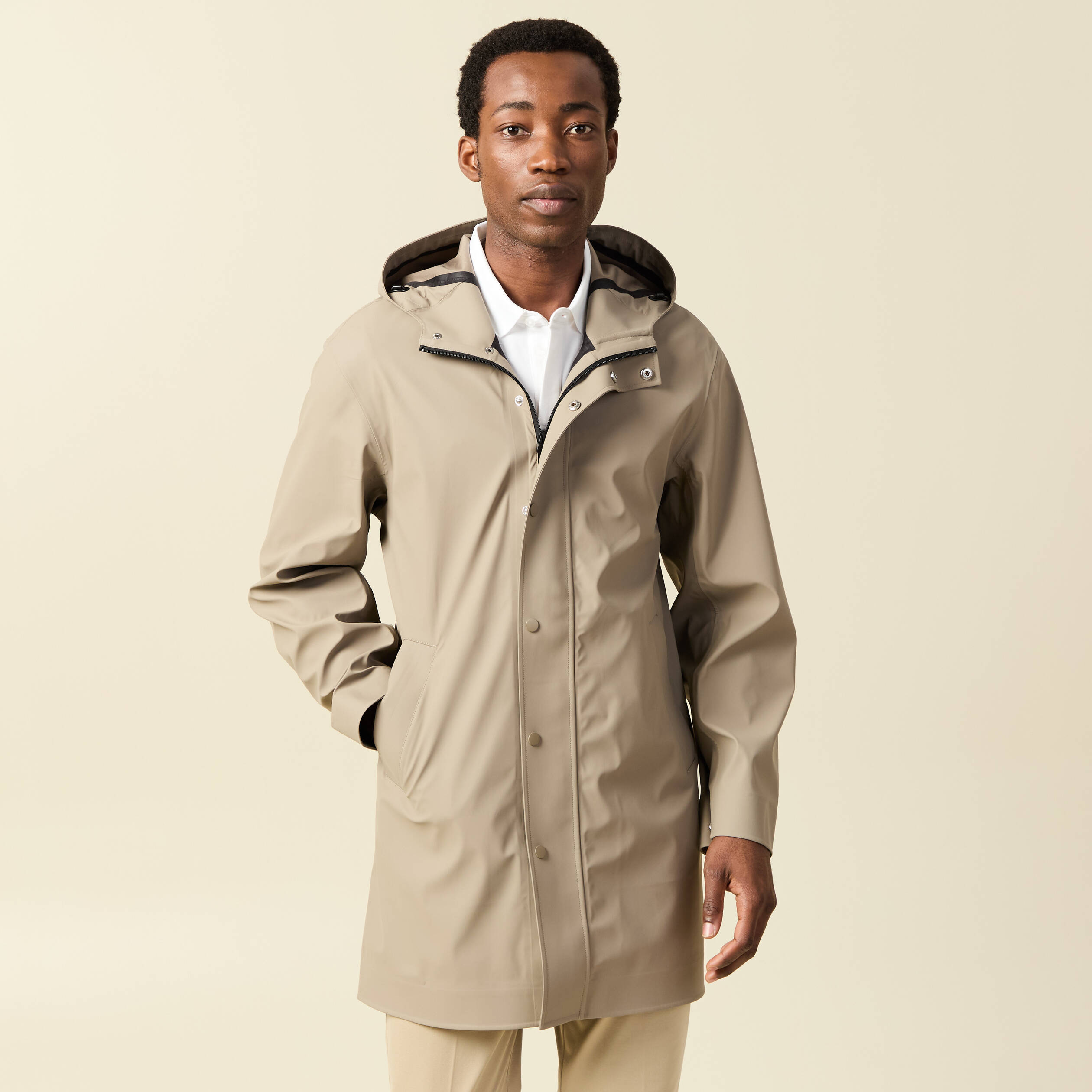 Parka longue droite &agrave; capuche taupe homme